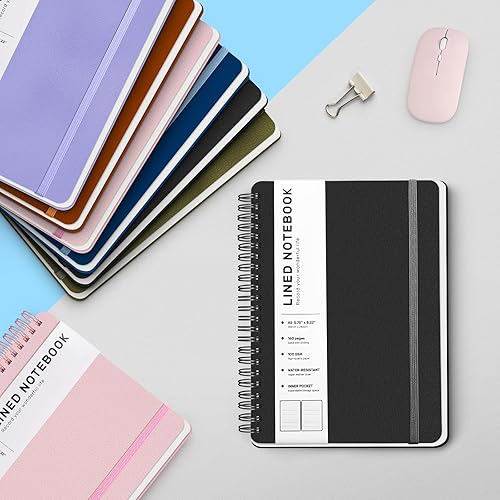 Miniatura 6 de Cuaderno de diario forrado en espiral, cuaderno A5 de cuero de tapa dura para el trabajo, 5.7 x 8.2 pulgadas, cuadernos de papel grueso de 3.53 ozm