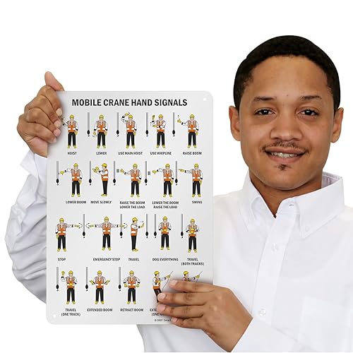 Miniatura 2 de SmartSign - S-0881-AL-14 "Señales de mano de grúa móvil"  10" x 14" Aluminio Negro sobre Blanco