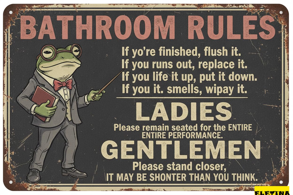 Custom Sign for Man Cave Funny Frog Metal Frog Bathroom Decor Poster,frog Decorationsbathroom Rules Decoration Wall Art Aluminum S 8x12 In Private Property Decorative