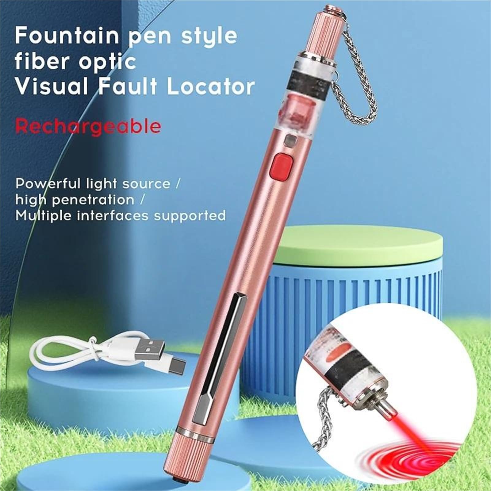 Localisateur visuel de défauts rechargeable 30 MW, testeur câbles à fibre optique FTTH, outil test VFL 2,5 mm (SC/FC/ST) Portable, facile à transporter,