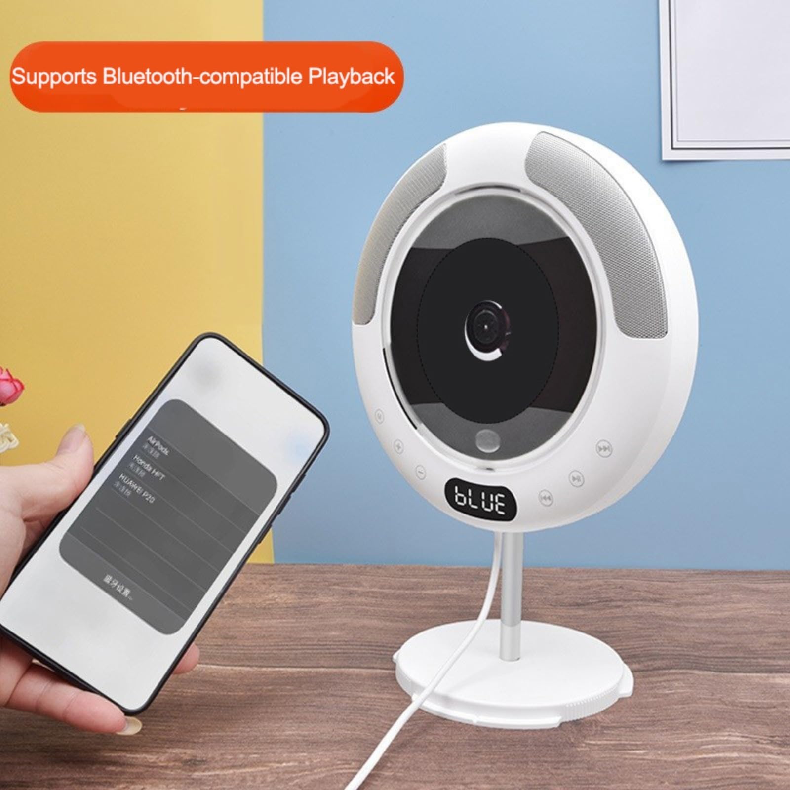 Lettore CD portatile con audio surround 51, radio FM compatibile con Bluetooth, supporta CD/CD-R/MP3/WMA, dispositivo audio compatto per casa e viaggi, bianco
