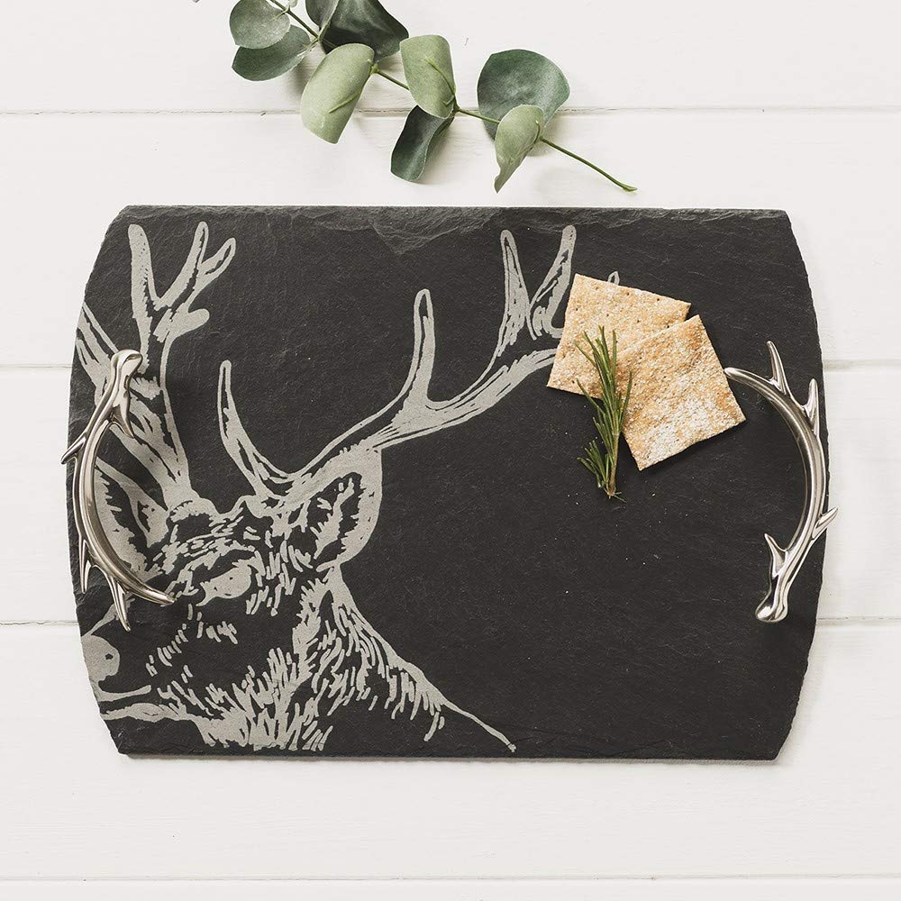 The Just Slate Company JS/ST/SM/UB Medium Stag Serving Tray, Black