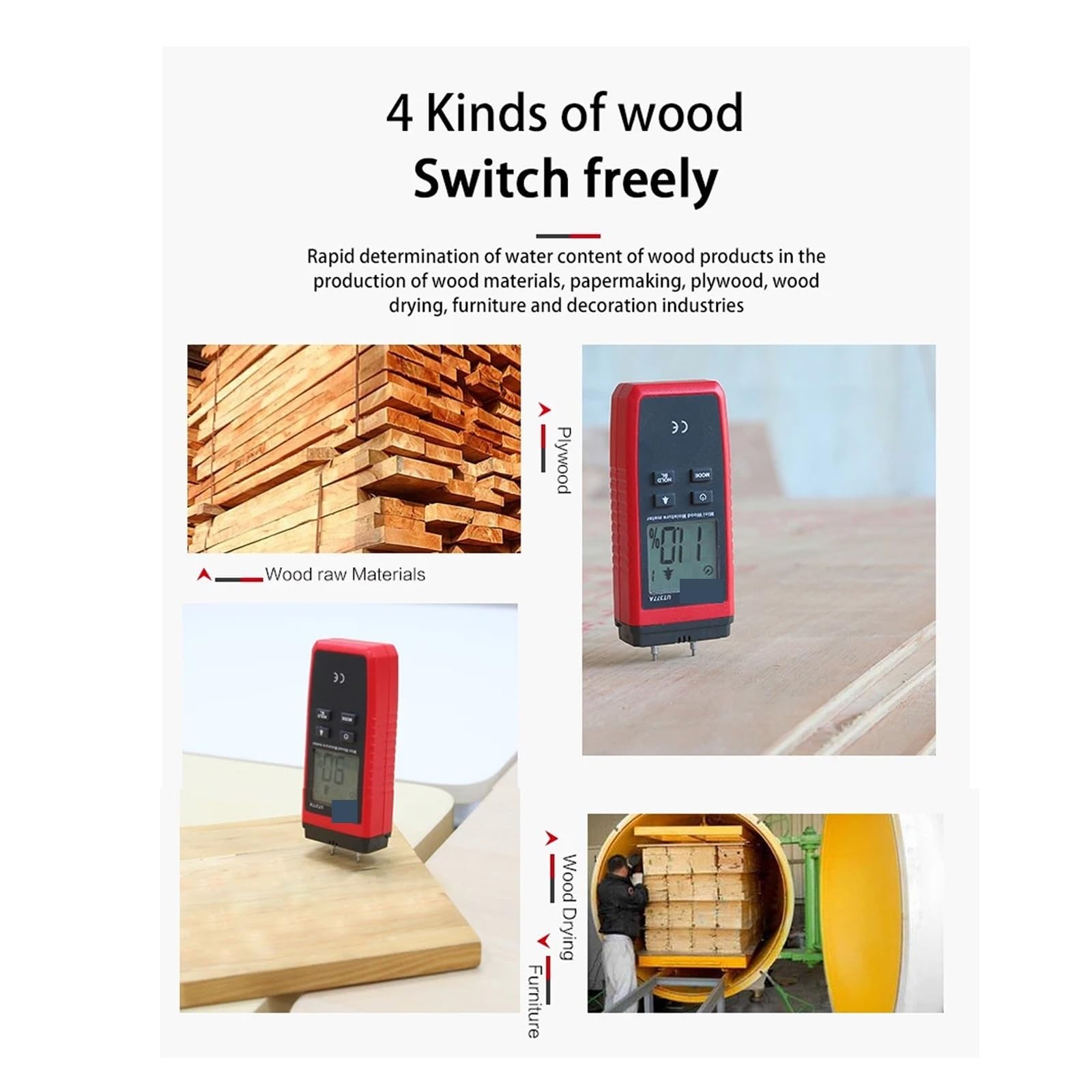 Digitales Holzfeuchtemessgerät Hygrometer Feuchtigkeitstester For Papier, Sperrholz, Holzmaterialien, LCD-Hintergrundbeleuchtung,Genaue Prüfung