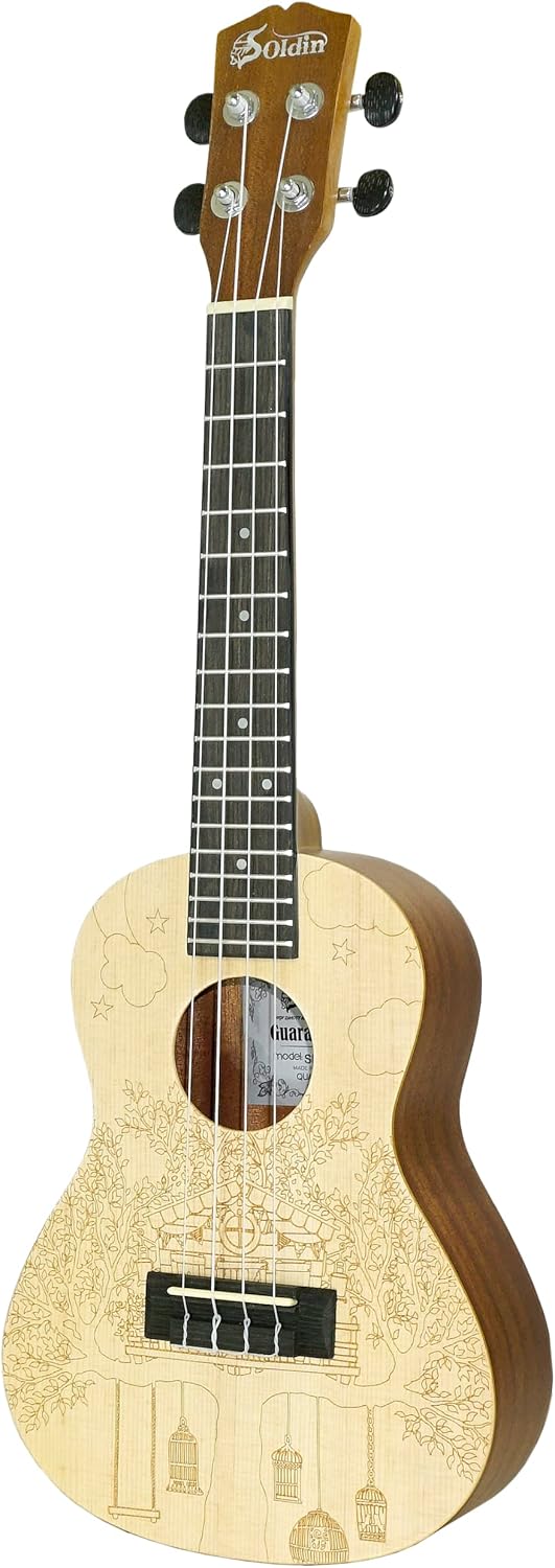 Artist series Ukulele with Solid Spruce Top and Mahogany Back and Sides Beginner's Kit with Gig Bag、Tuner、Strings、Strap、Picks、Cleaning Cloth. (Tree house, 24")