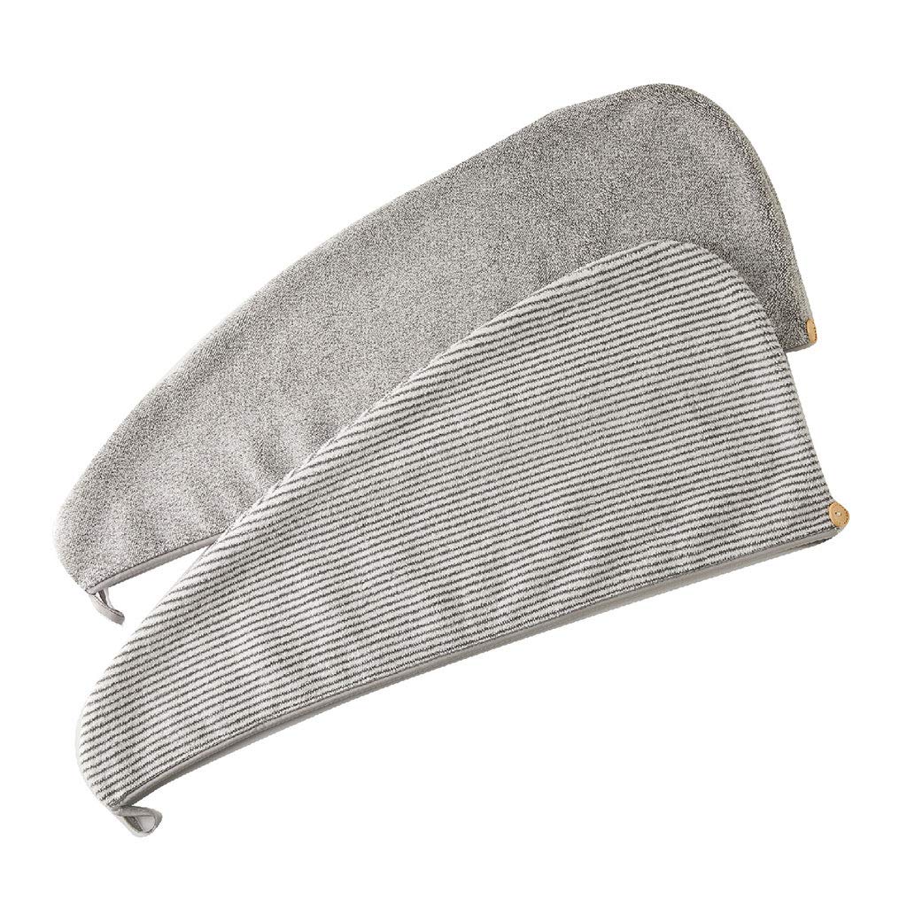 Bambou Microfibre Cheveux Serviette Wrap Gris Rayé Séchage Rapide Douche Turban Bonnet avec Bouton Super Absorbant Anti-Frisottis Bonnet de Bain pour Femmes Fille