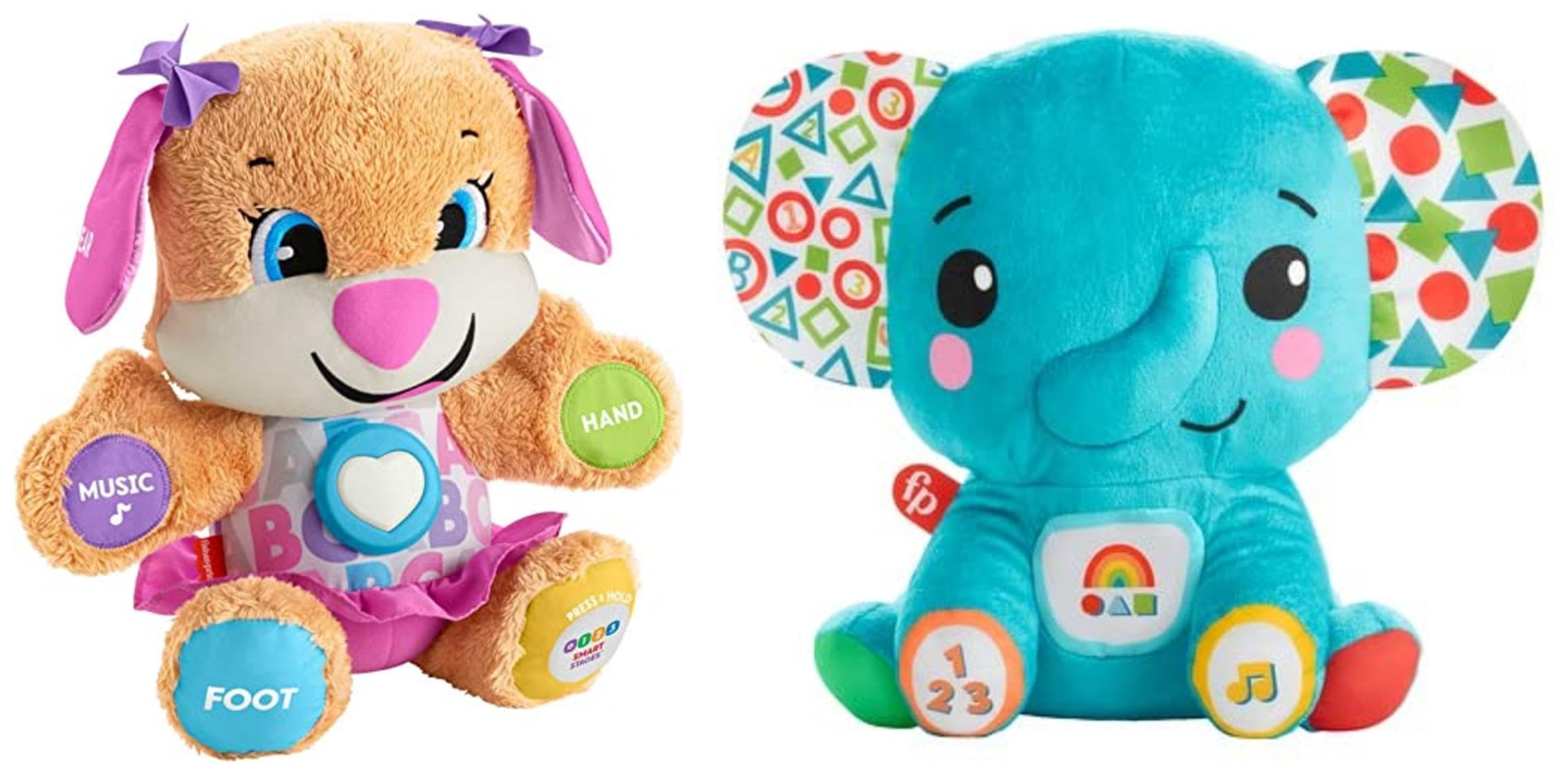 Fisher-Price Plush Dog Baby Toy with Lights Music and Smart Stages Learning  Content​ Fisher-Price Lights Learning Elephant, Plush Musical Toy