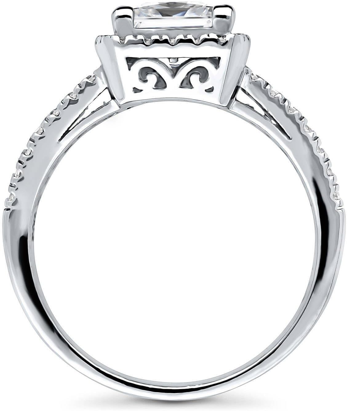 BERRICLE Sterling Silver Halo Wedding Engagement Promise Rings Split Shank Ring for Her, Princess Cut Cubic Zirconia CZ