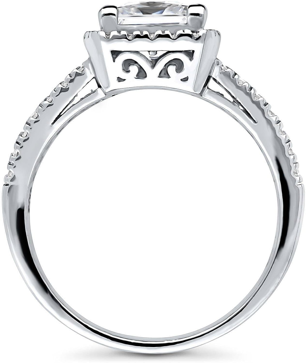 BERRICLE Rhodium Plated Sterling Silver Princess Cut Cubic Zirconia CZ Halo Promise Wedding Engagement Split Shank Ring 2.1 CTW : Clothing, Shoes & Jewelry