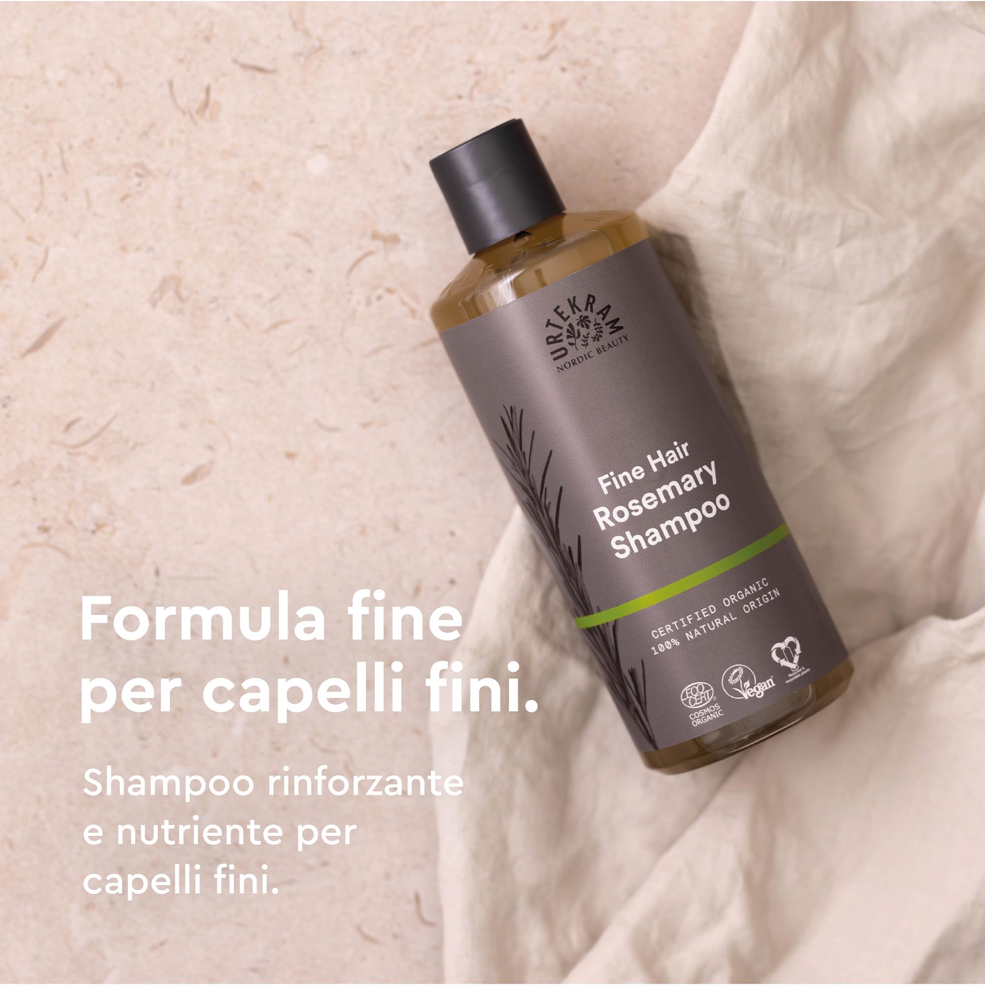Urtekram Shampoo al Rosmarino per Capelli Fini - Shampoo Certificato Biologico Vegan, Formula Nutriente e Rinforzante, Aloe Vera e Glicerina per Capelli Sani e Voluminosi, 500 ml (Confezione da 1)