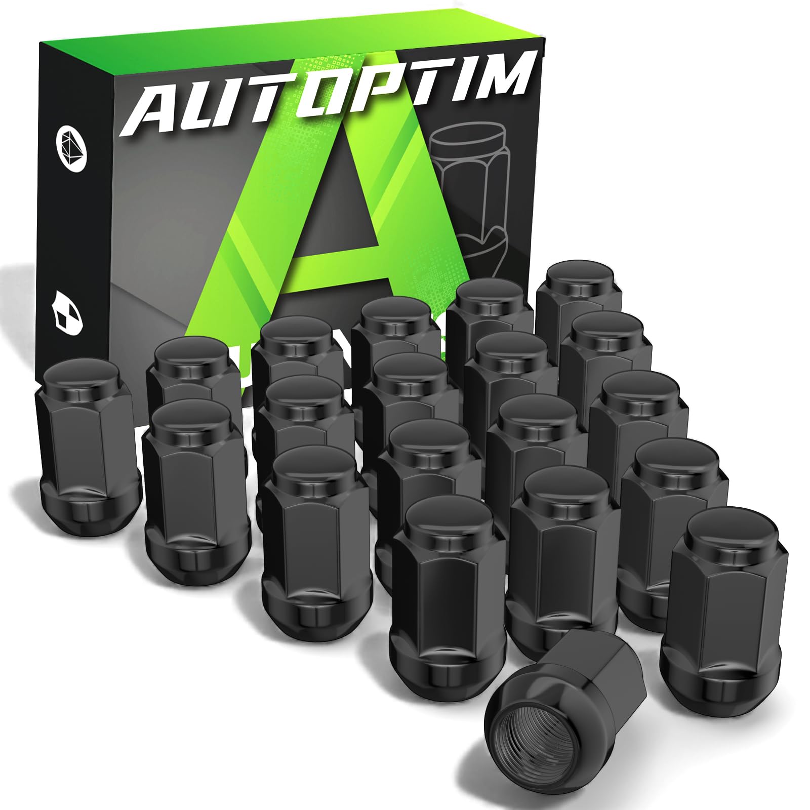 AUTOPTIM 7/16-20 Lug Nuts - 20 Pcs Black, 3/4"(19mm) Hex, for Chevy