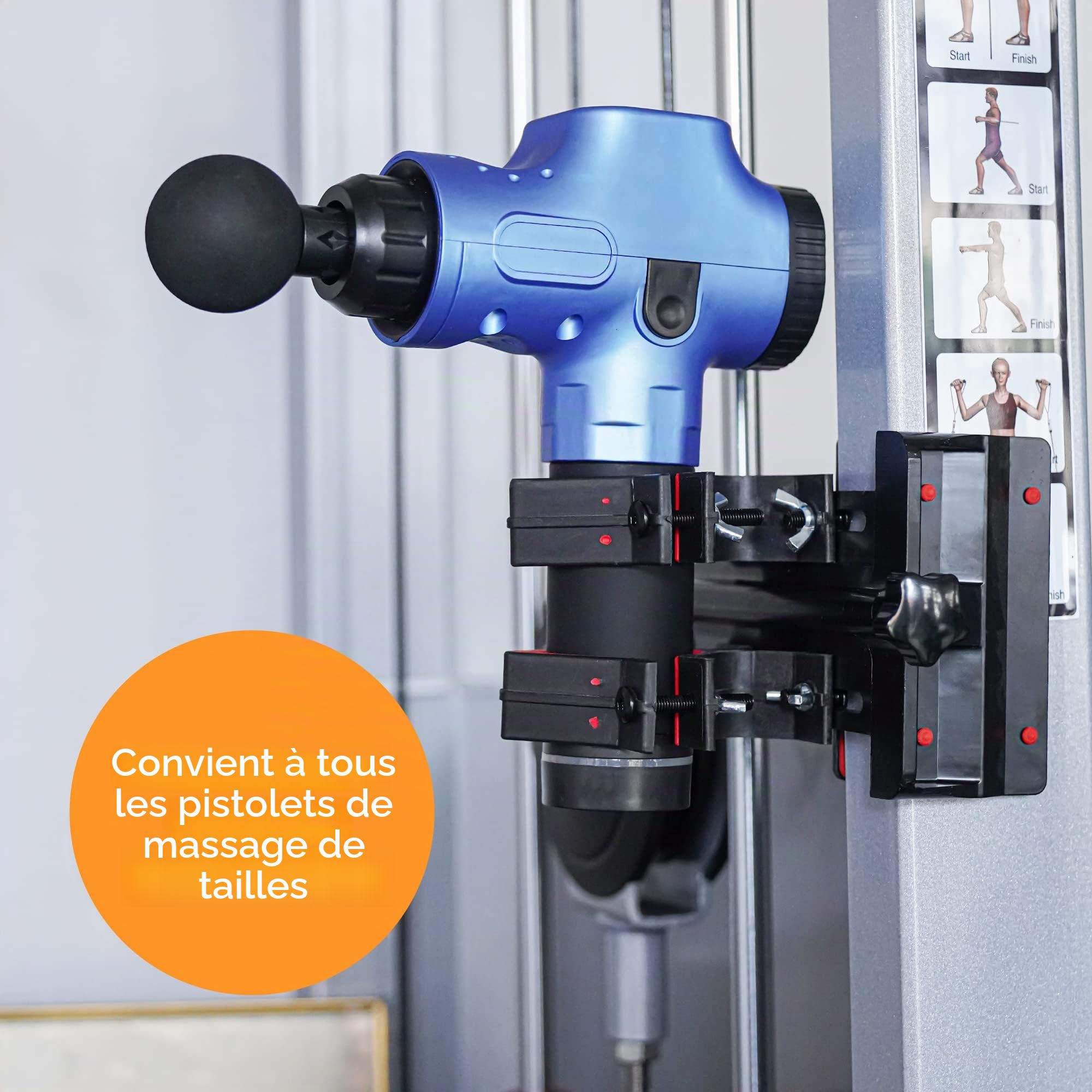 Support de pistolet de massage pour le dos, support de pistolet de massage musculaire à percussion pour l'automassage， Compatible avec la plupart des pistolets de massage