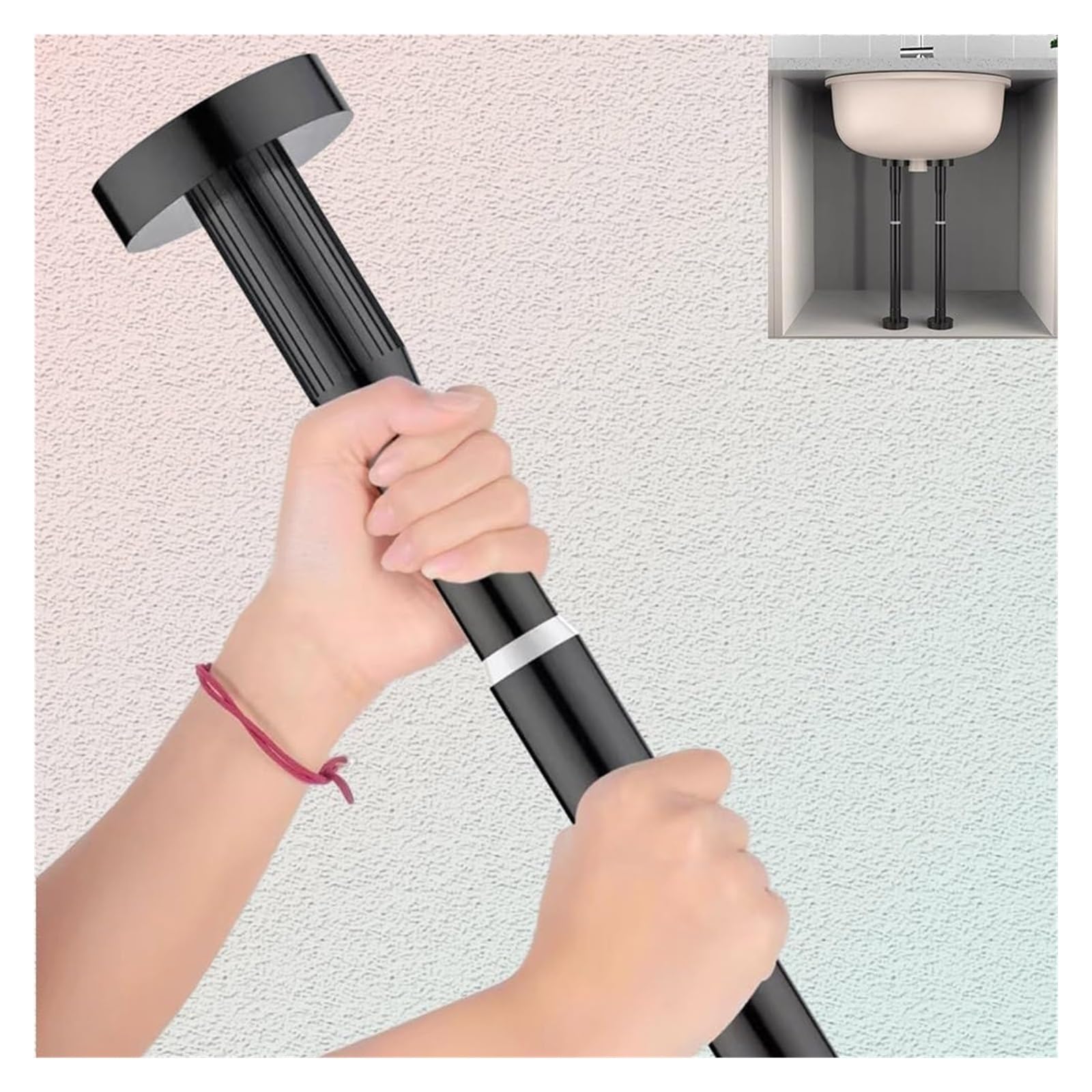 DHetyE Sink support legs Undermount Sink Legs AdjustableStainless Steel Telescopic Support PoleDrill Free Hand Brackets Jack(Black,2*Height 70 120cm)