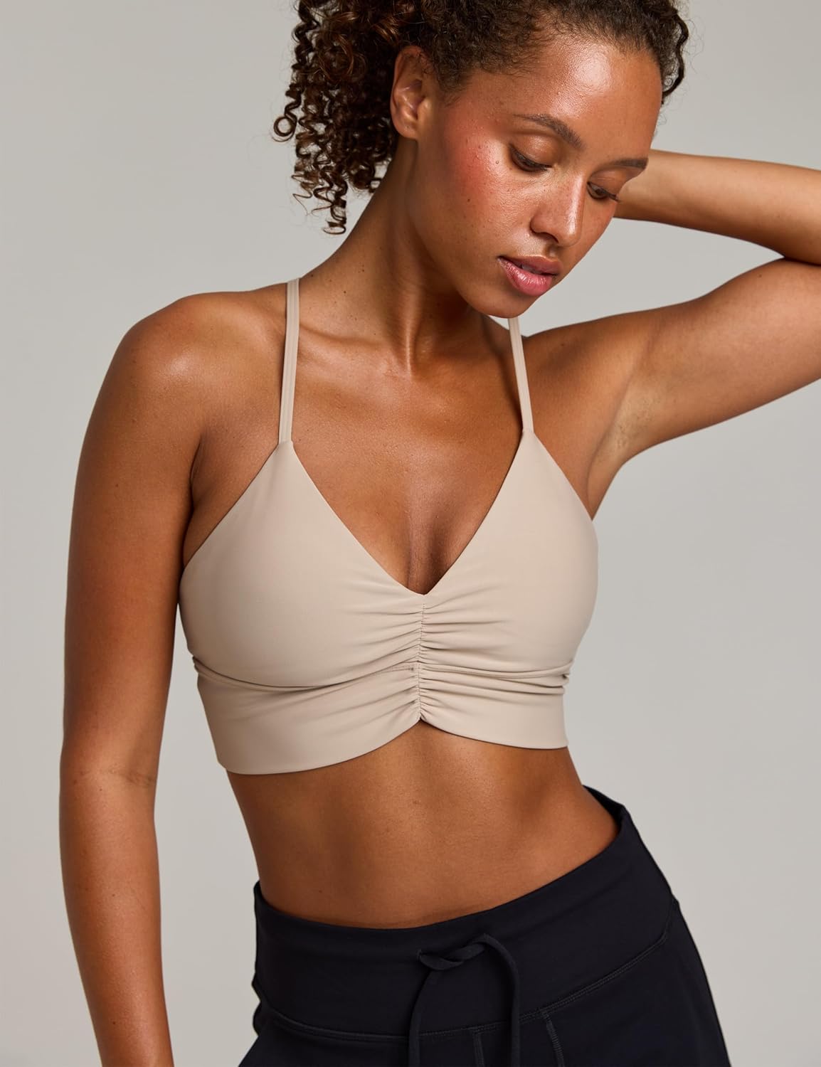 Women's Flow Scrunch Sports Bra V Neck Padded Yoga Tank Adjustable Straps Cross Back Crop Tops