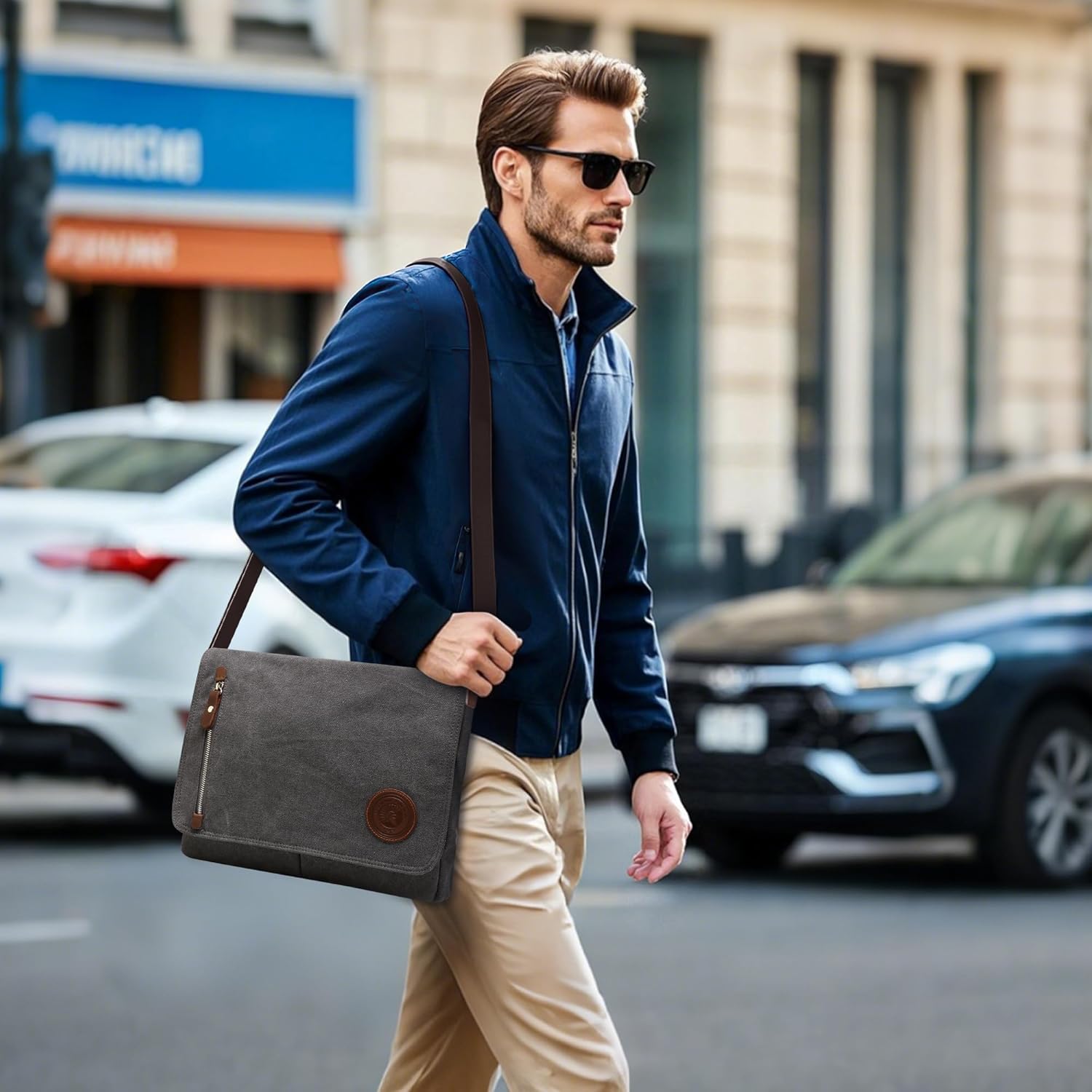 IBALULU Schoudertas voor heren – Stevige canvas messenger bag met meerdere vakken & verstelbare band, vintage crossbody tas, unisex werk- of dagtas voor kantoor, reizen en dagelijks gebruik (Bruin