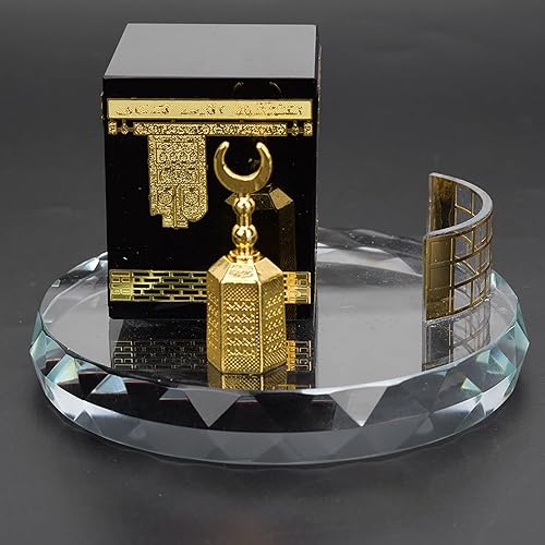 Miniatura 2 de YEmirth Modelo de artesanía musulmana, 3 piezas, modelo de construcción islámica, cristal de titanio, aspecto realista, hermoso modelo de Kaaba