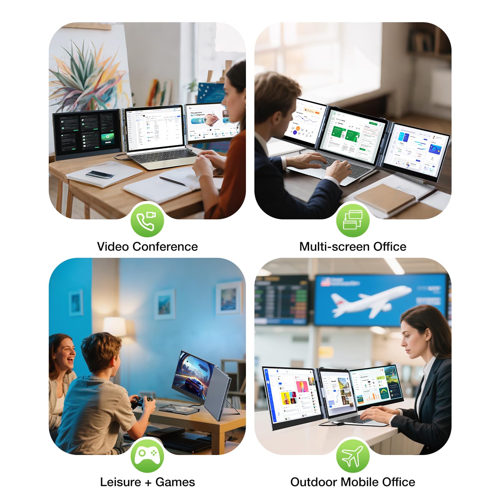 SMISEACOW Monitor portatile per laptop,Ultrasottile e leggero,14″FHD 1080P S8 Ultra Triplo Schermo PC Portatile,Plug & Play tramite cavo singolo,adatto da 13-17″,compatibile con Windows/Mac/Linux