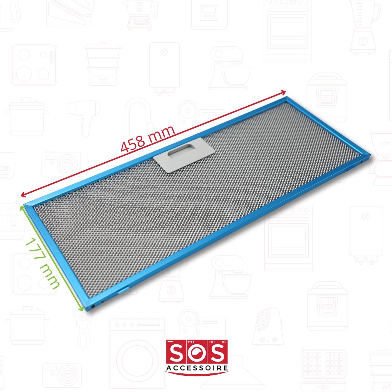 SOS - Filtro de metal antigrasa (458 x 177 mm, para campana extractora 481248058314, GF03FC Whirlpool OL, ARISTON HOTPOINT, SCHOLTES, BAUKNECHT, GOR