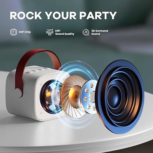 Miniatura 3 de Mini máquina de karaoke para niños y adultos, altavoz Bluetooth portátil con 2 micrófonos inalámbricos, juguetes regalos de cumpleaños para niñas de