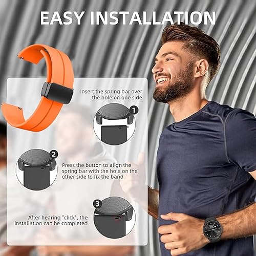 Miniatura 6 de Correas de silicona universales de 0.748 in, 0.787 in y 0.866 in, correas de reloj deportivo de liberación rápida con hebilla plegable magnética