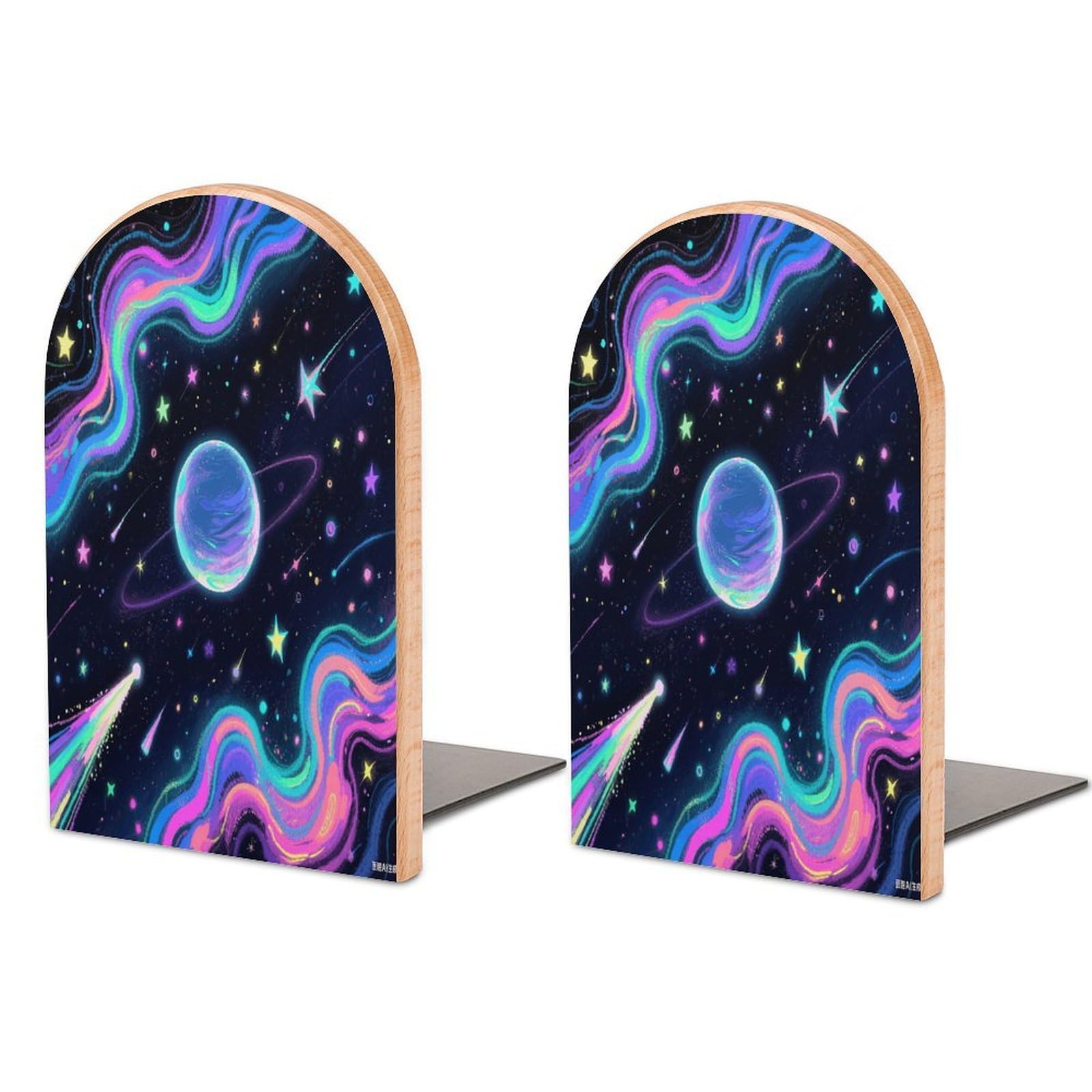 Sujetalibros de madera moderno para estantes Starry Cosmos organizador de libros para oficina