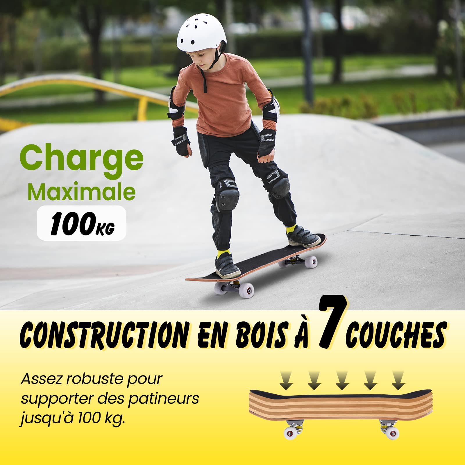 GYMAX Skateboard en Bois d'Érable à 7 Couches, Planche à roulettes avec Roues Durables et Résistantes à l'usure, Idéal pour Enfants, Adolescents et Adultes, Charge Max 50 KG, 79 x 20 CM