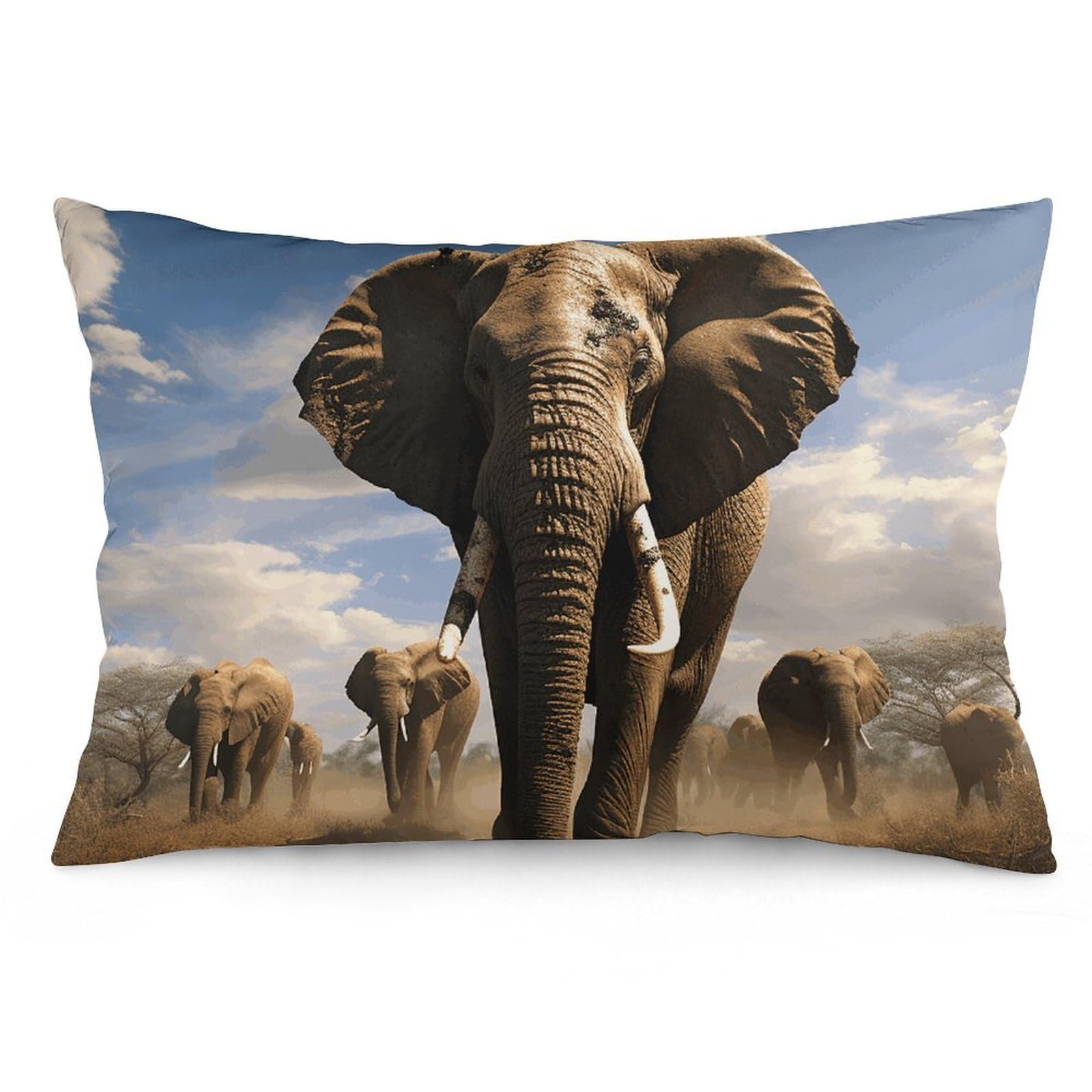 2 Pack Pillow Cases for Hair and Skin, Soft Breathable Pillow Case Covers with Hidden Zipper, Ferocious Elephant Pillowcase 12 "x20 Pillow Covers for Sleeping Gift