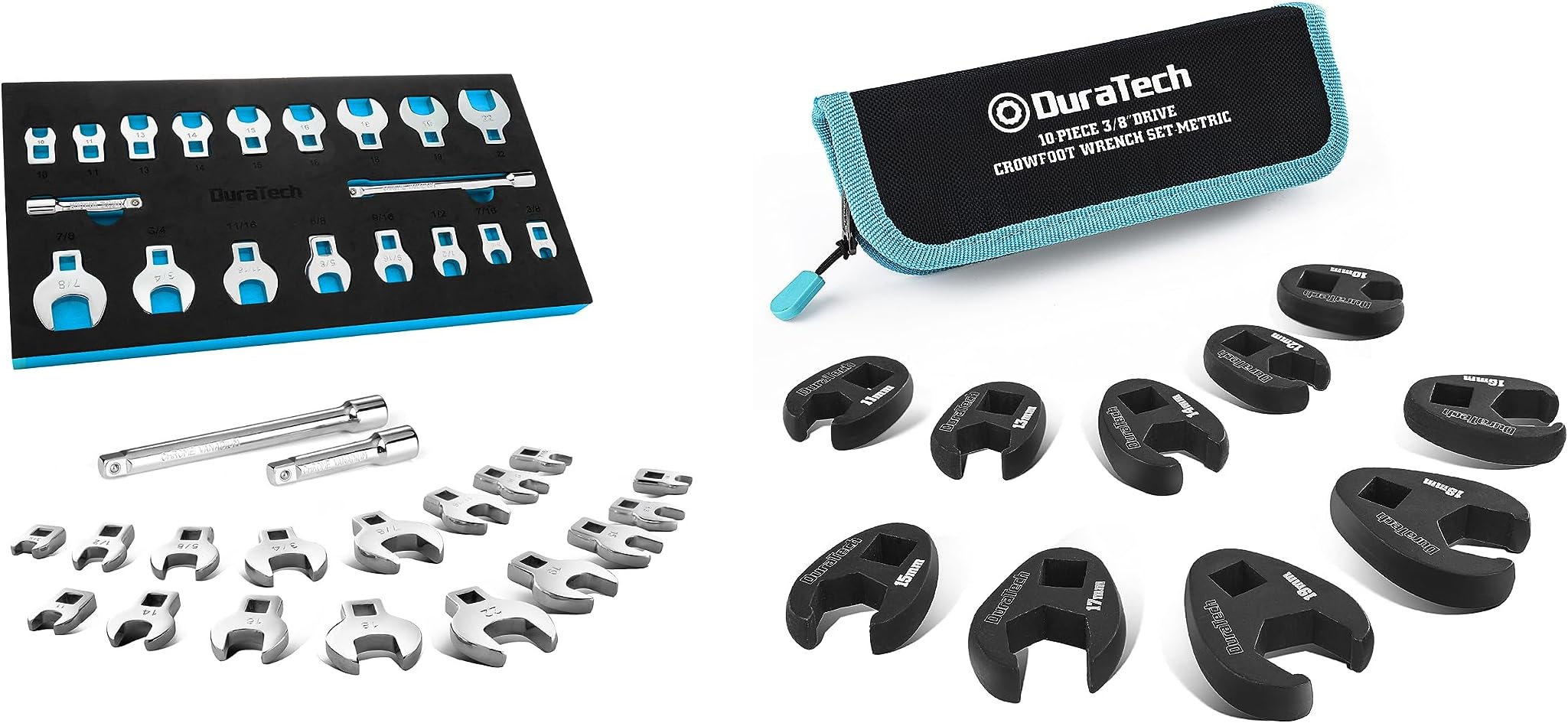 2-Piece Wrench Organizer Set - 22 Slot SAE & Metric Holder With Folding Handle