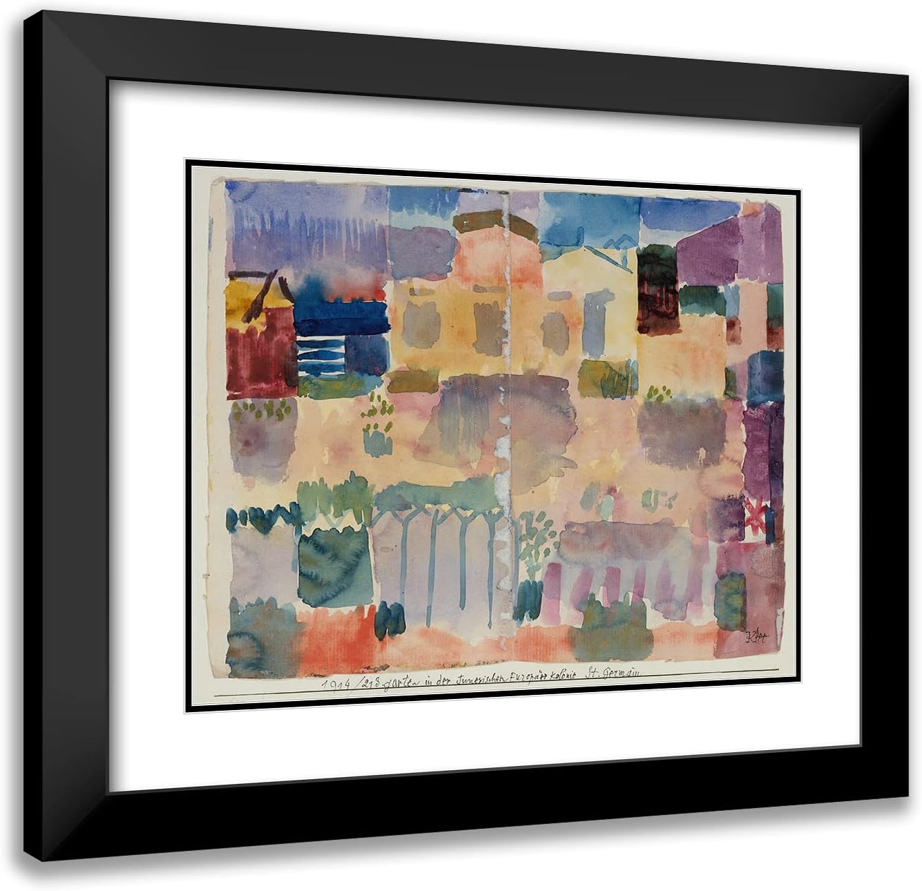 ArtDirect Paul Klee 18x15 Black Modern Frame and Double Matted Museum Art Print Titled - Garden in St. Germain, The European Quarter Near Tunis (1914)