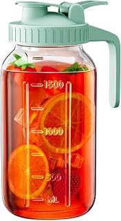 64 oz Mason Jar Pitcher, Glass Pitcher with Lid for Sun Tea & Iced Tea