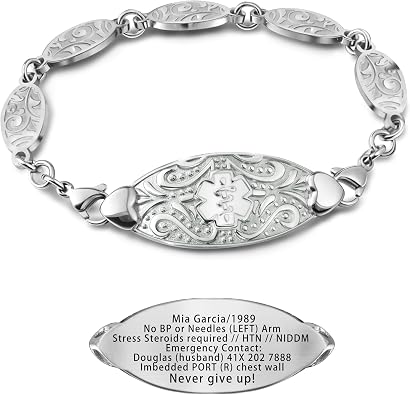 Custom Medical Alert Bracelets for Women,Personalized Identification Emergency Stainless Steel Medical ID Bracelet with Free Engraving Medic Alert Jewelry