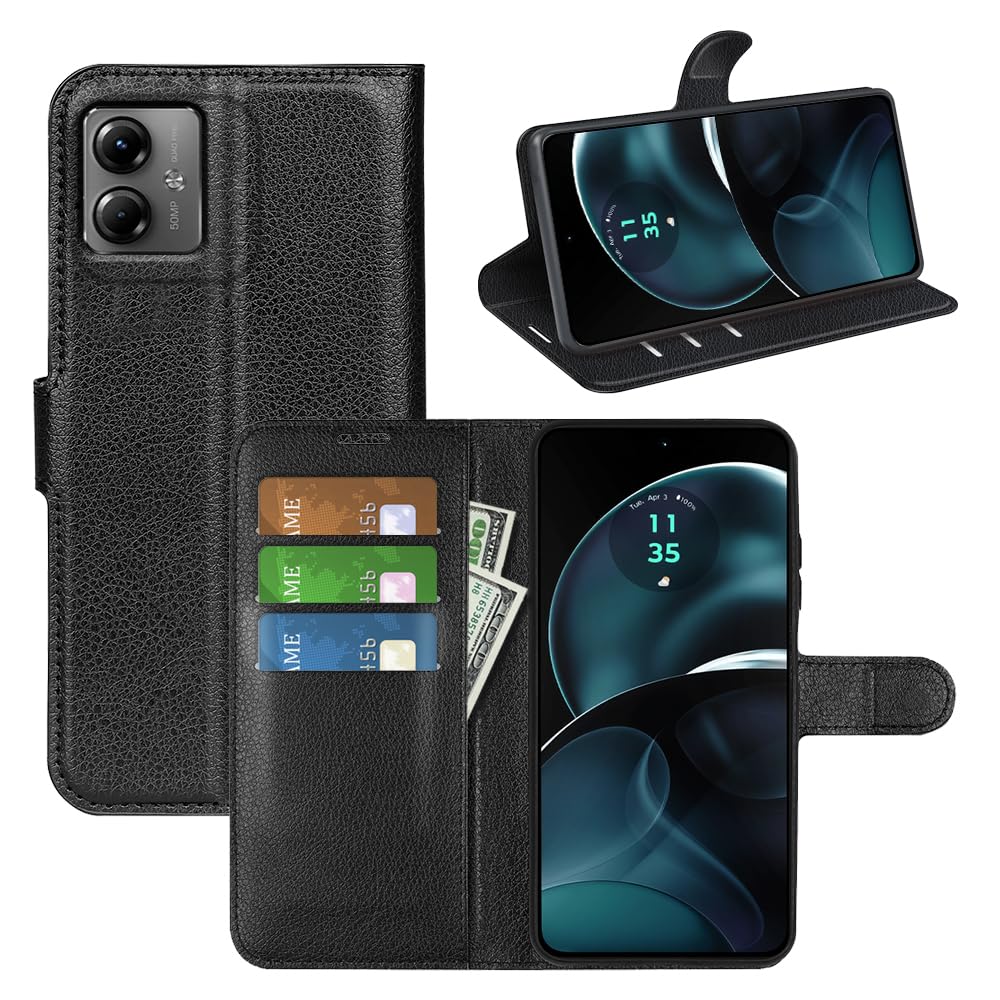 Custodia Portafoglio In Pelle Premium Per Motorola Moto G14, Con Vetro Temperato Incluso, Cover Flip Con Chiusura Magnetica, Supporto, Tasche Per Carte E Contanti, Nero. - 3