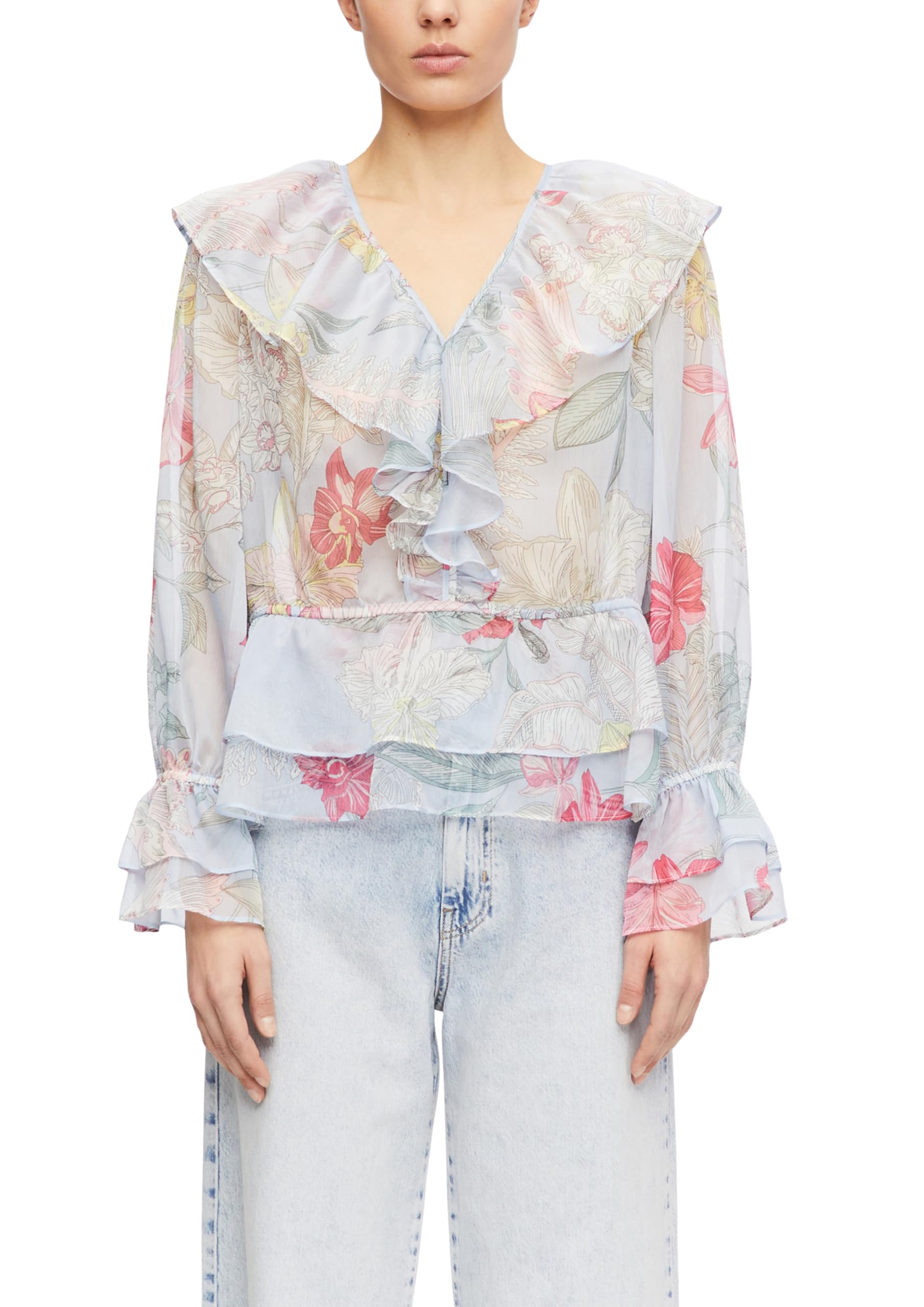 Comma Damen Feminine Chiffonbluse mit Volant-Details Bluse Langarm (1er Pack)