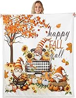 Vista 13 de Fall Sunflowers Throw Blanket,Thanksgiving Day Pumpinks Bed Plush Blanket for Living Room Decor,Rustic Geometric Grids Couch Bed Sofa Soft Cozy Kids