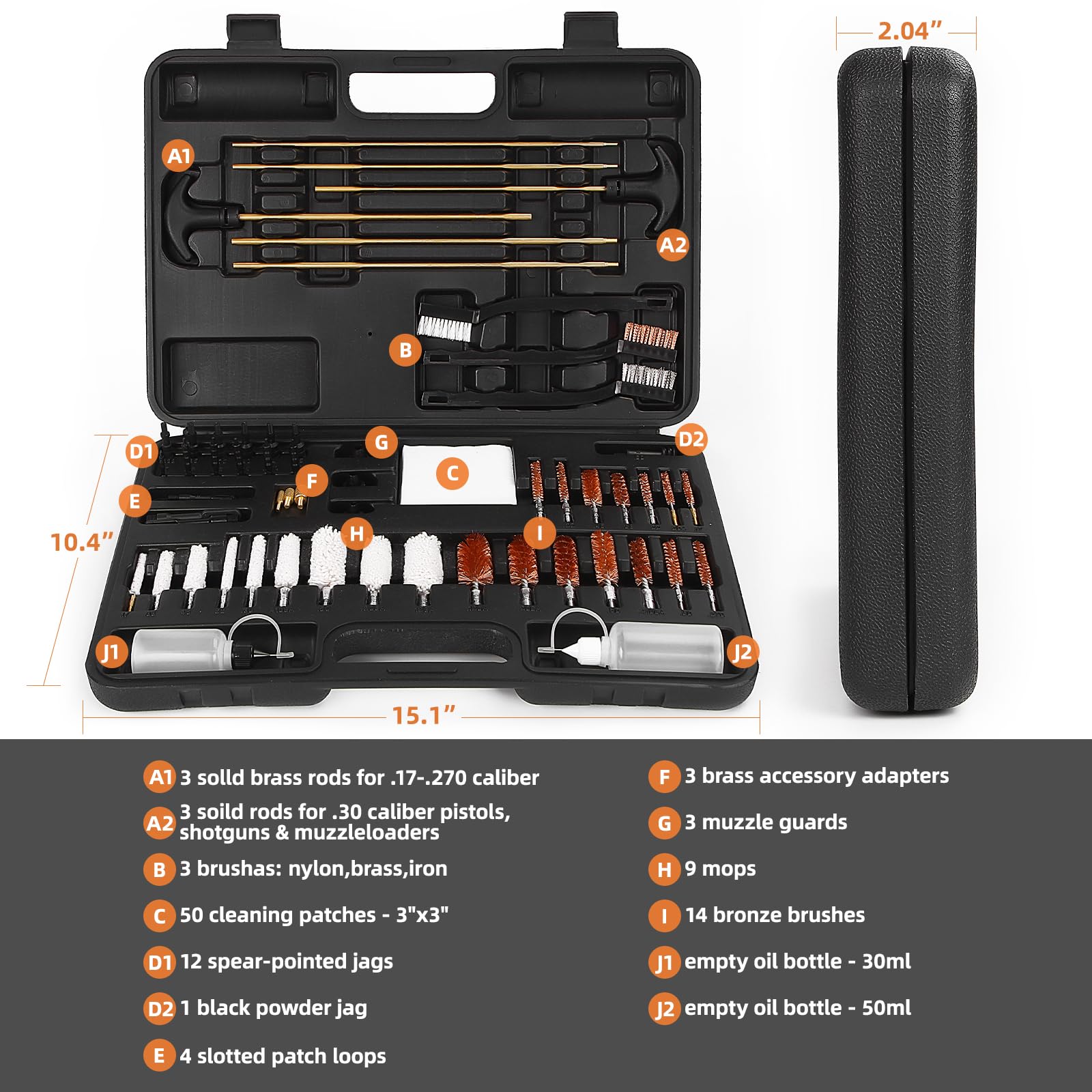 Gun Cleaning Kit Universal for Guns,Handgun Cleaning Kit with Hard Shell,Gun Cleaning Supplies with Brass Rods, Brushes, Oil Bottle Gun Accessories for Men