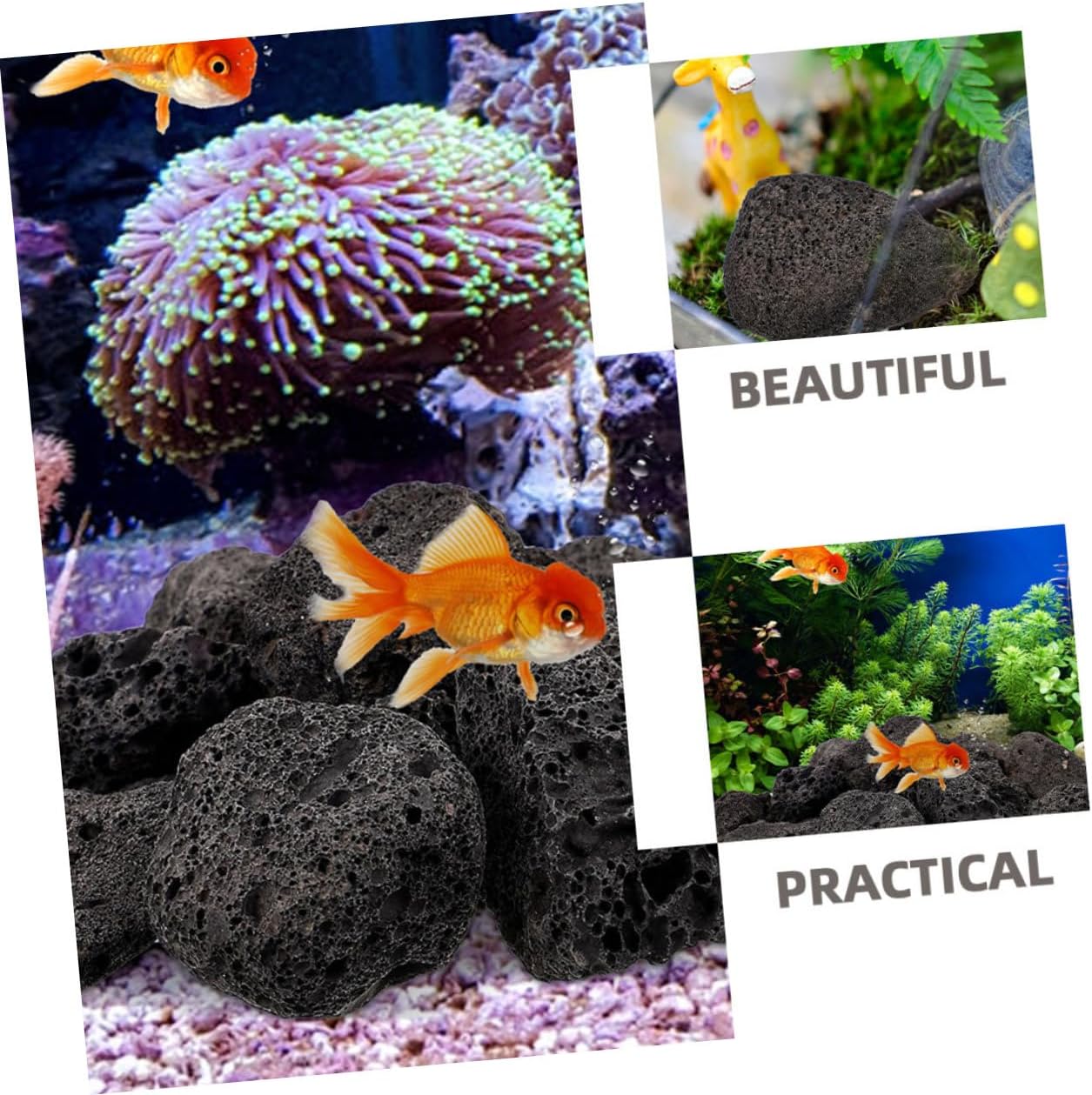 Hemoton Natural Volcanic Stone Aquarium Décor 1000g Bag Porous Lava Rocks for Fish Tank and Plant Landscaping Aeration Decorative Stones for Aquatic Pets
