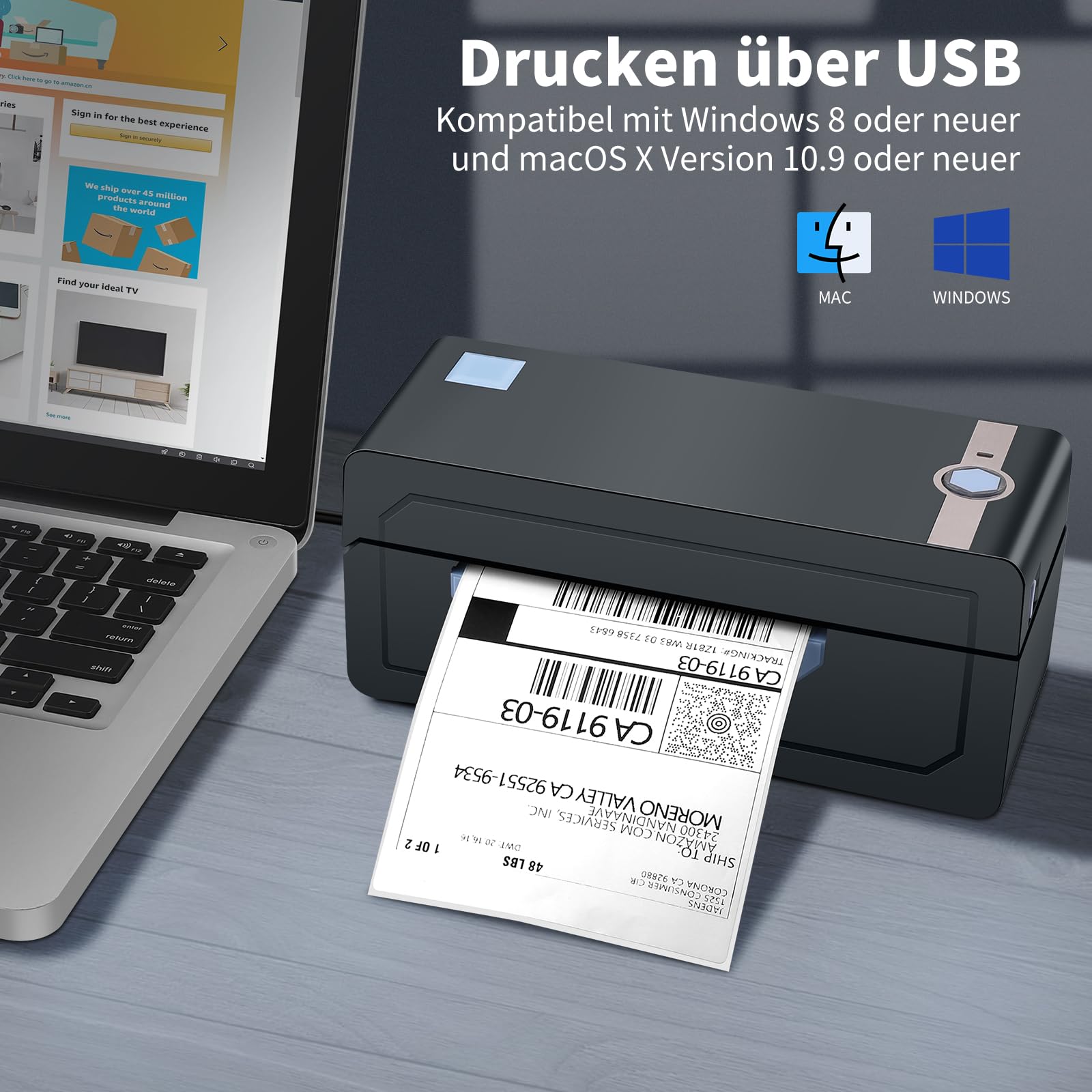 JADENS Bluetooth Thermodrucker für Versandetiketten, 10x15 cm (4x6 Zoll) | Kabelloser Etikettendrucker, kompatibel mit Android, iPhone, Windows & Mac – Ideal für DHL, Hermes, DPD