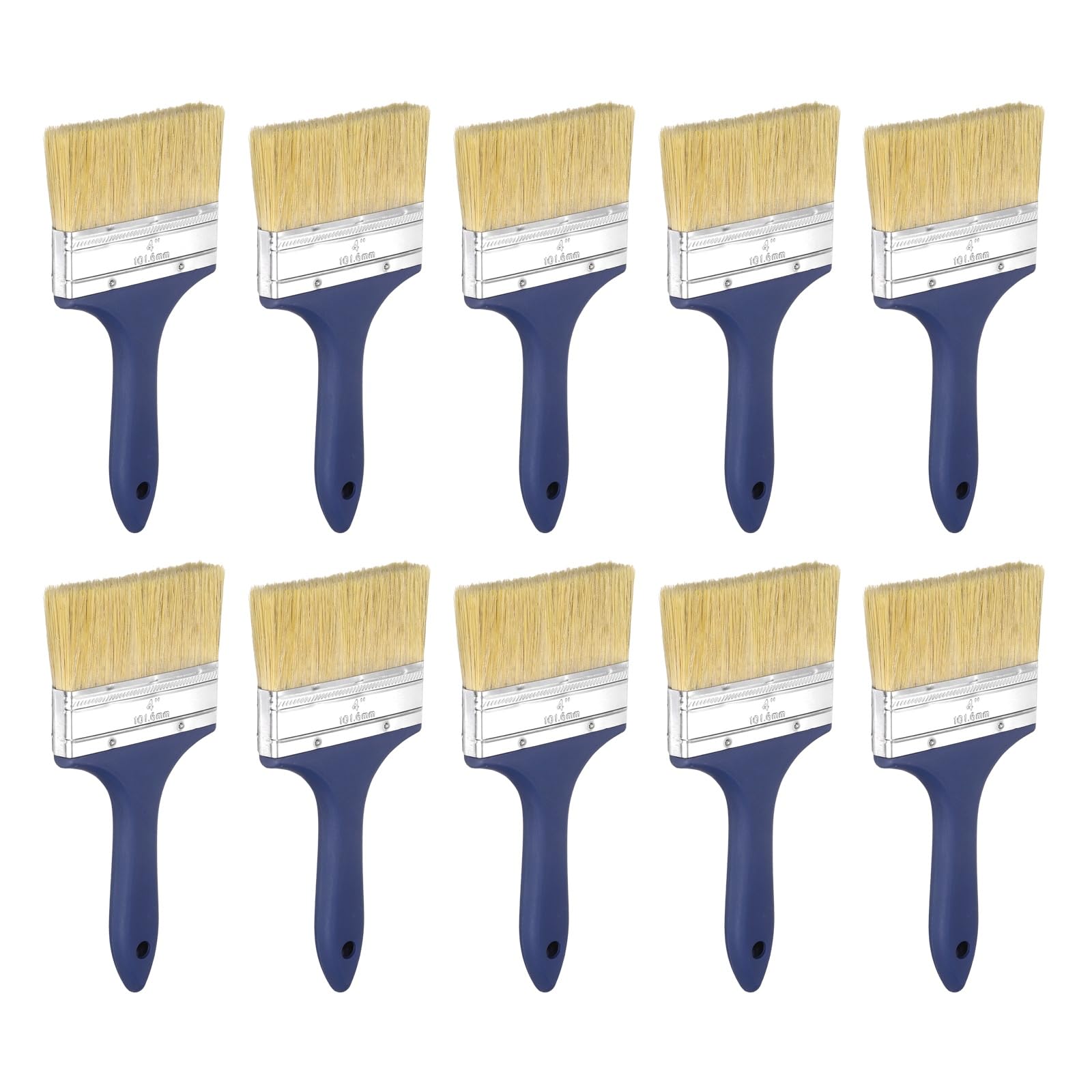 sourcing map 10 Pcs Paint Brushes 4 Inch Flat Not Chip Brush PET Fiber Strands Bristle with Plastic Blue Handle for Paints Art Craft Varnishes Glues Gesso Wall Furniture Fences