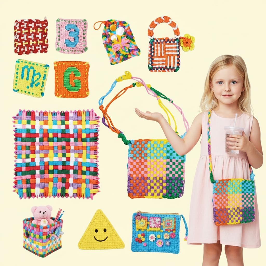 PATPAT® DIY Weaving Loom Kit Toys, Arts and Crafts for Kids and Adults, 96Pcs 12-Color Elastic Band Rope Set, Weaving Toy with Loom Frame and Crochet Hook Gifts for Girls Ages 5 6 7 8-12 13 3