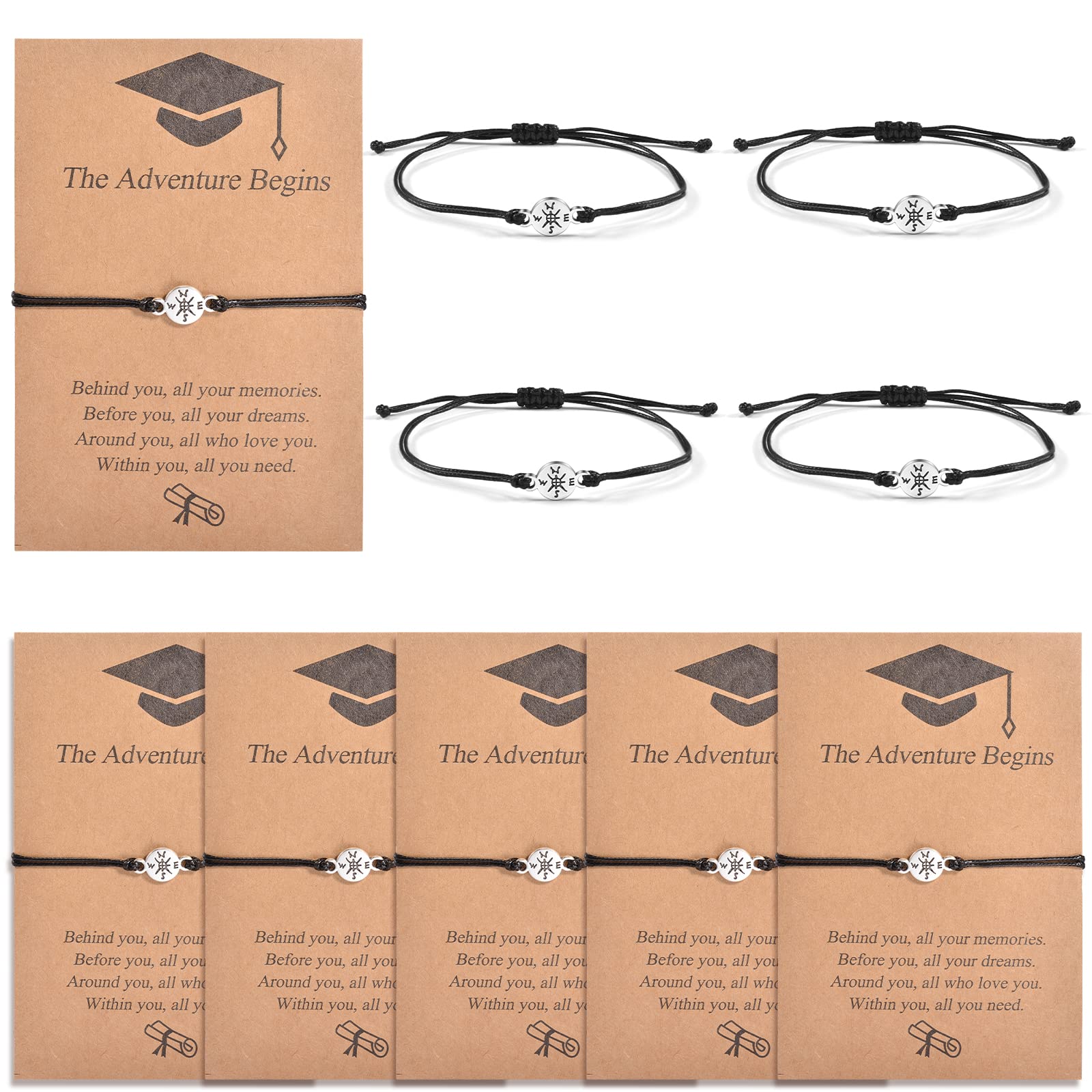YELUWA 10 Pcs Graduation Gift Bracelet for Him/her, 2025 University Master Doctor High School Graduation Adjustable Give You Direction Compass Bracelet for Classmates Friends Son Daughter Girls