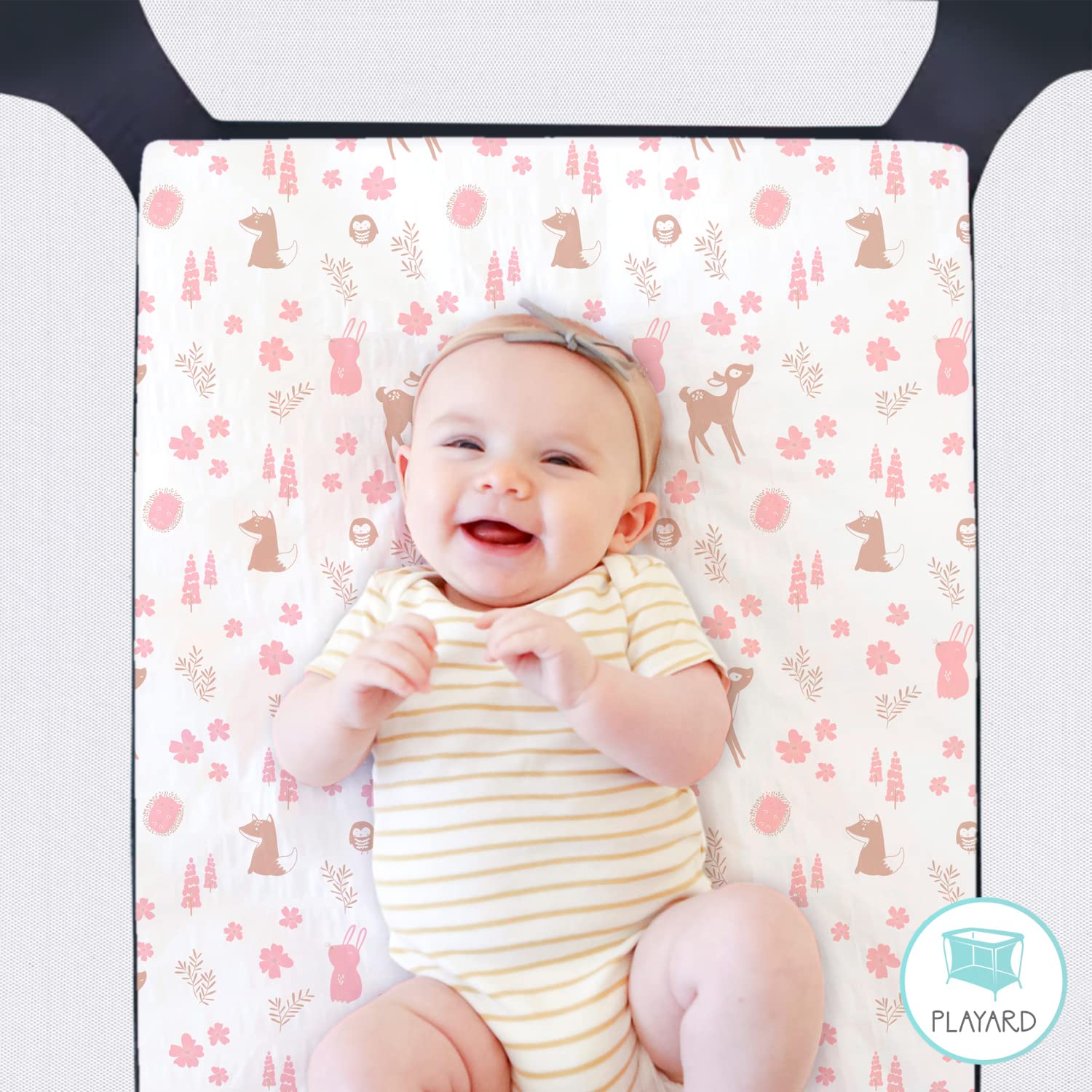 The Peanutshell 3-Pack Fitted Playard Sheets - Soft & Breathable Baby Girl Mini Crib Sheets, Pack N Play Mattress, Fits Standard Playard Pack Play Mattresses - Woodland Floral