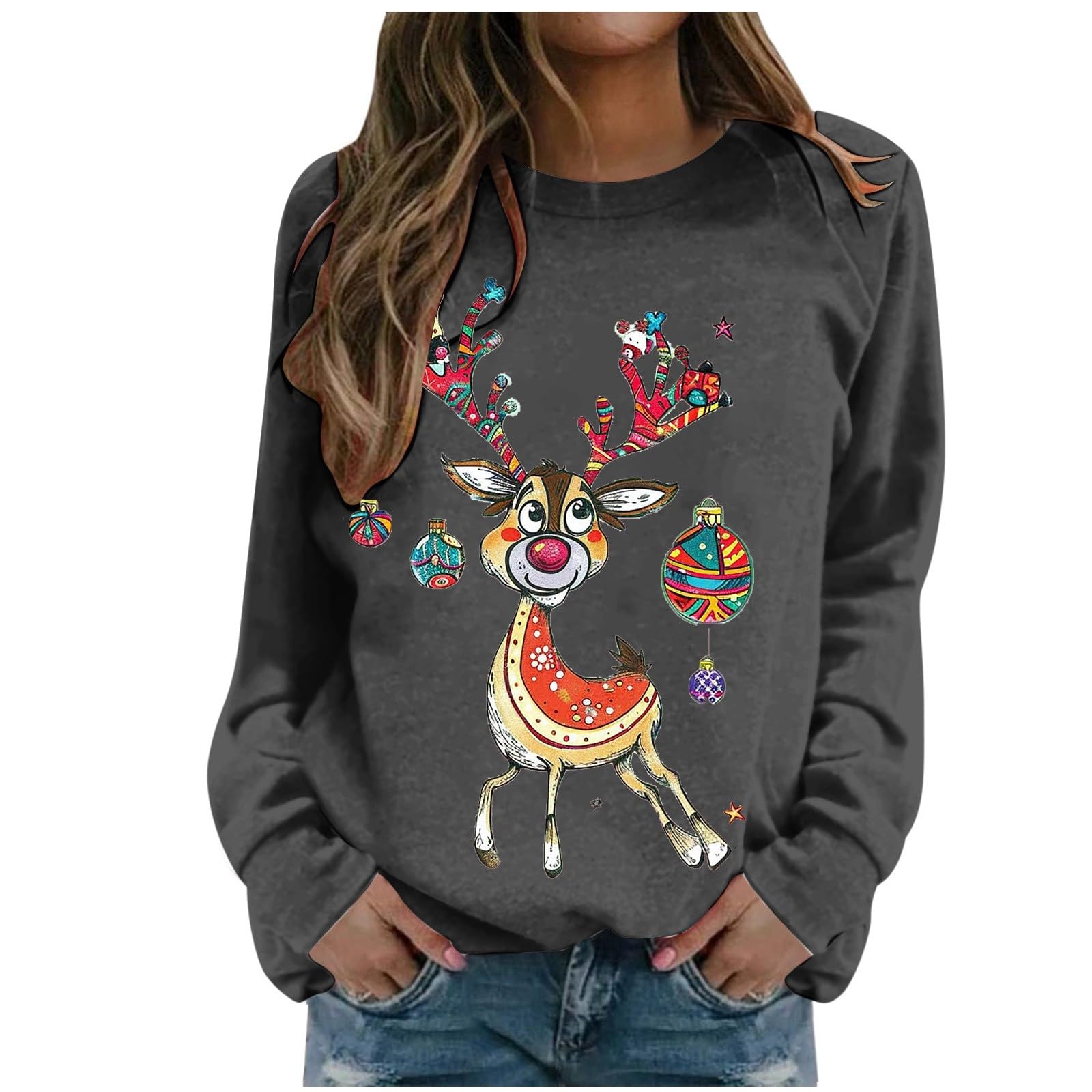 Pull imprimé de Noël femme coupe ample pour masquer les rondeurs confortablement - 4