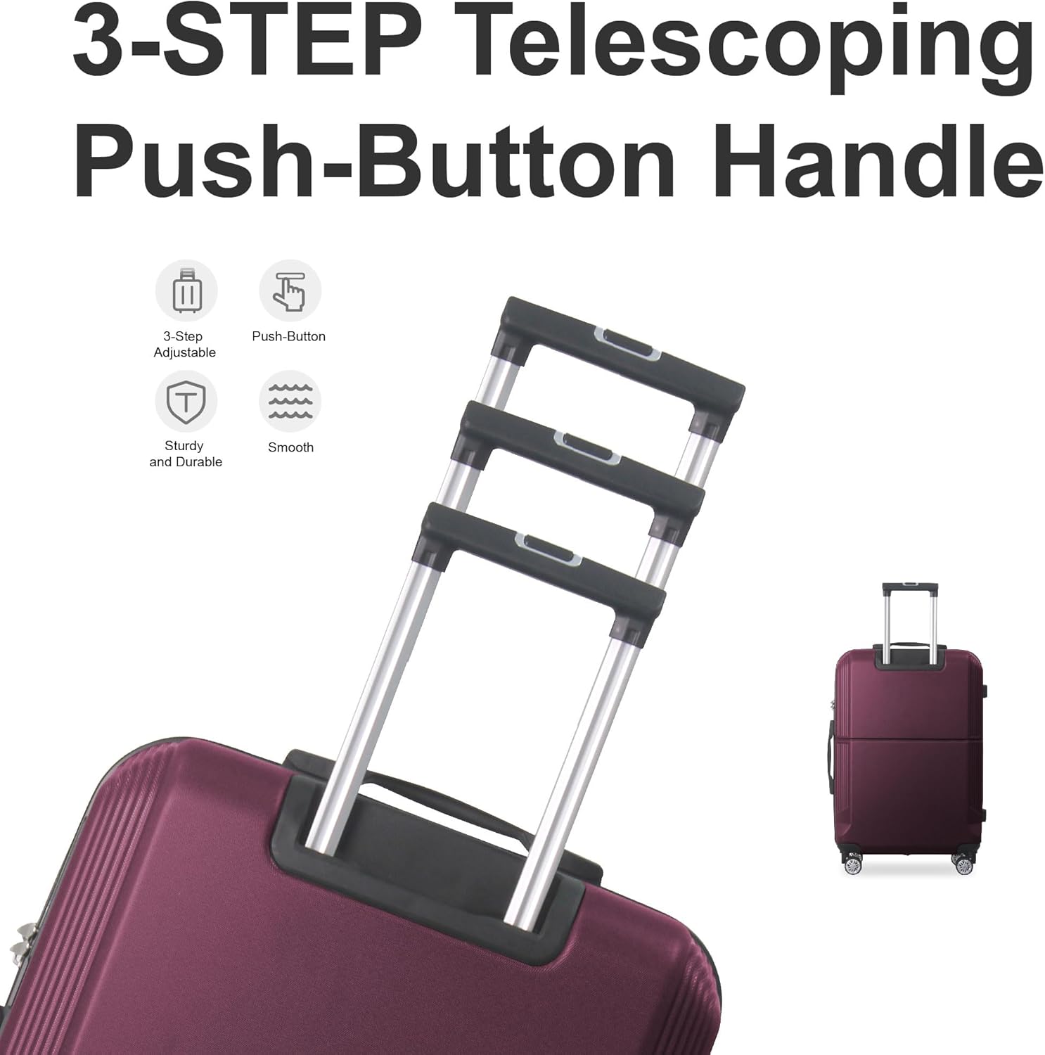 3-Piece Luggage Set 3 (20"/24"/28"), Hardside Suitcases with 8 Spinner Wheels, Scratch-Resistant ABS Shell, set2, set3 Travel Suitcase, TSA Lock (Minimalist Design, Purple)