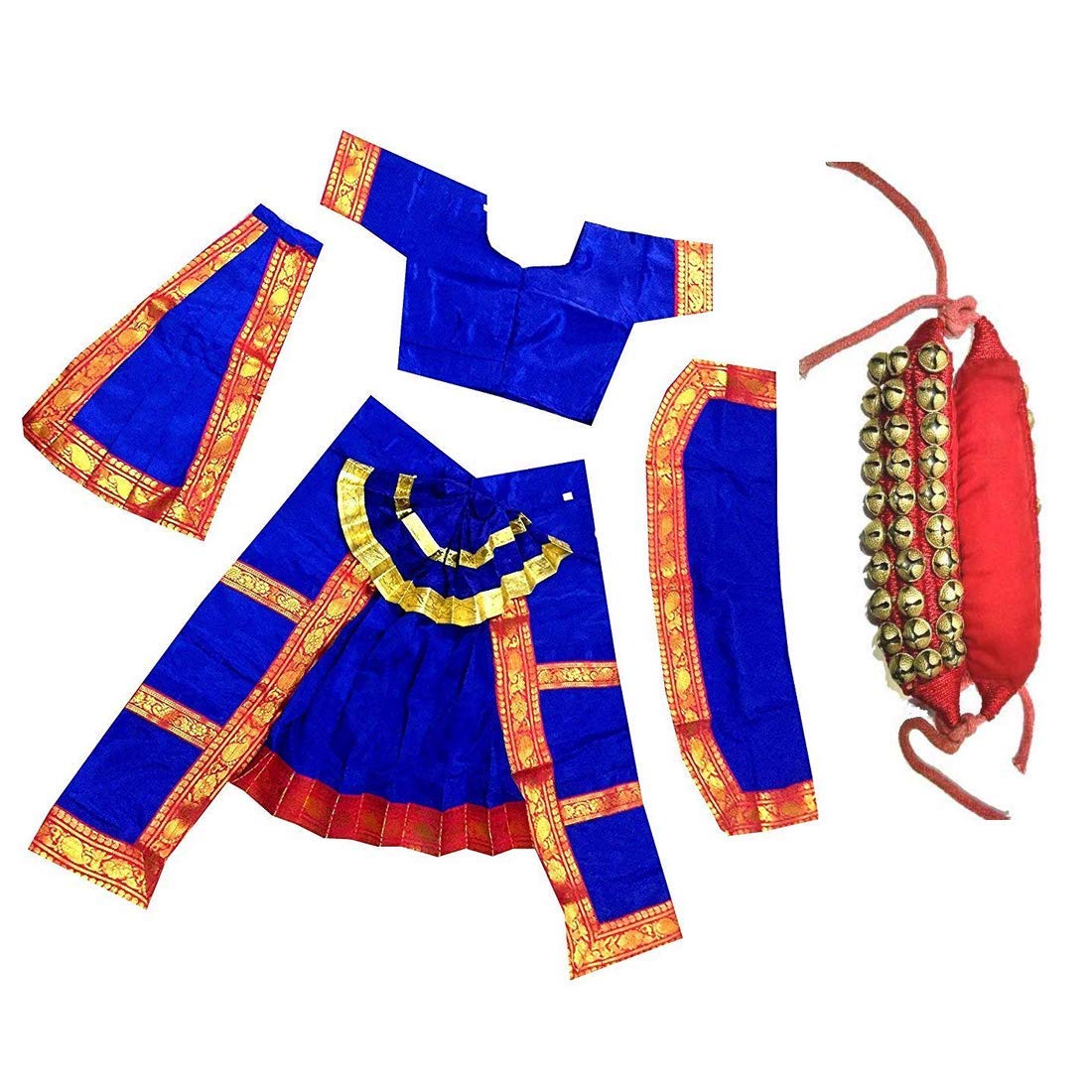 BHARATANATYAMWORLD Bharatnatyam dress/custom Blue Bharatnatyam+3 line Ghungroo Classical Dance for Girls Fancy Dress/Costume Competitions/Annual