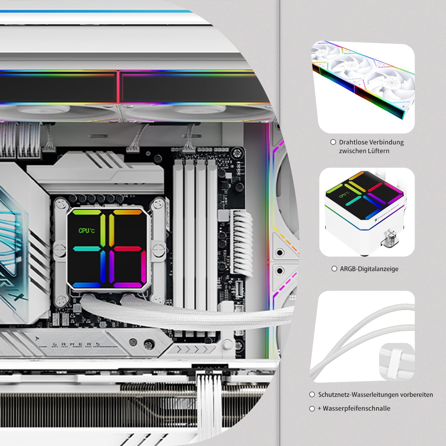 TR-Thermalright Magic Qube 360 ARGB White, chłodzenie cieczą CPU, 360 mm AIO, ekran cyfrowy ARGB z wentylatorem CPU typu building block, dla AMD AM4/AM5, Intel LGA1851/1700/1150/1151