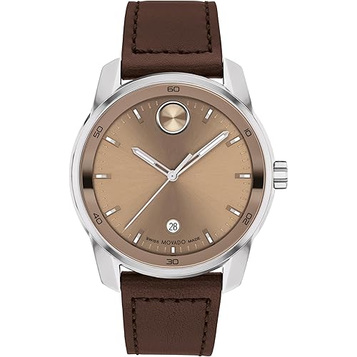 Movado Bold Verso Men's Luxury Quartz Watch - Swiss Movement, Leather Strap - Water Resistance 30 Meters (3ATM) - Classic Timepiece - Gift for Him - 42mm