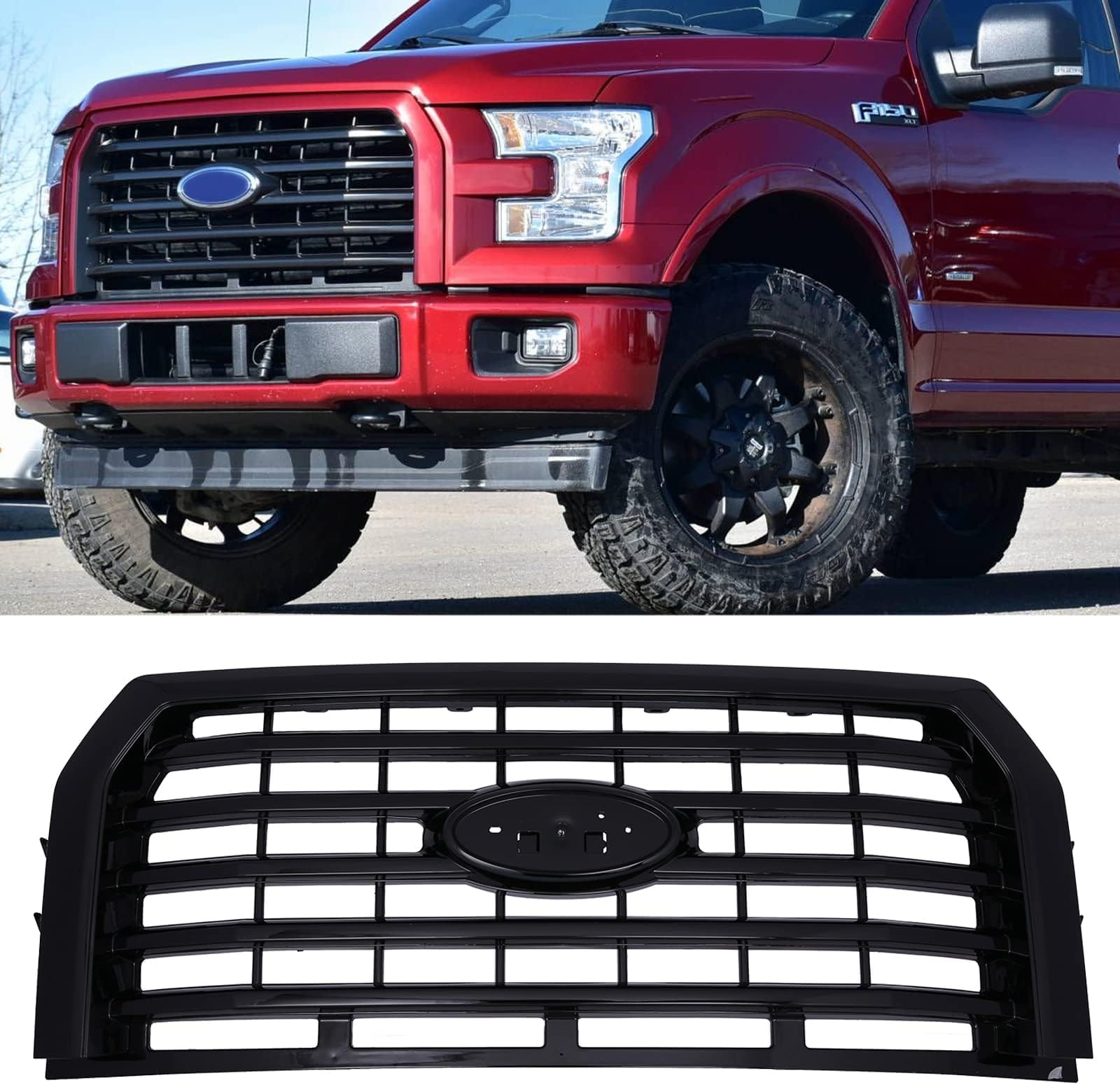 KARPAL Front Bumper Grille Grill Compatible with 2015 2016 2017 Ford F150 Truck， Replacement for FO1200583 FL3Z8200AA Black ABS Horizontal Style