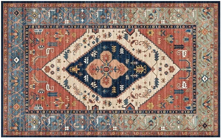 HBJWOV Vintage Classic Ethnic Carpet Carpets for Living Room Bedroom Rugs Non-Slip and Anti-Wrinkle Floor Mats Table Area