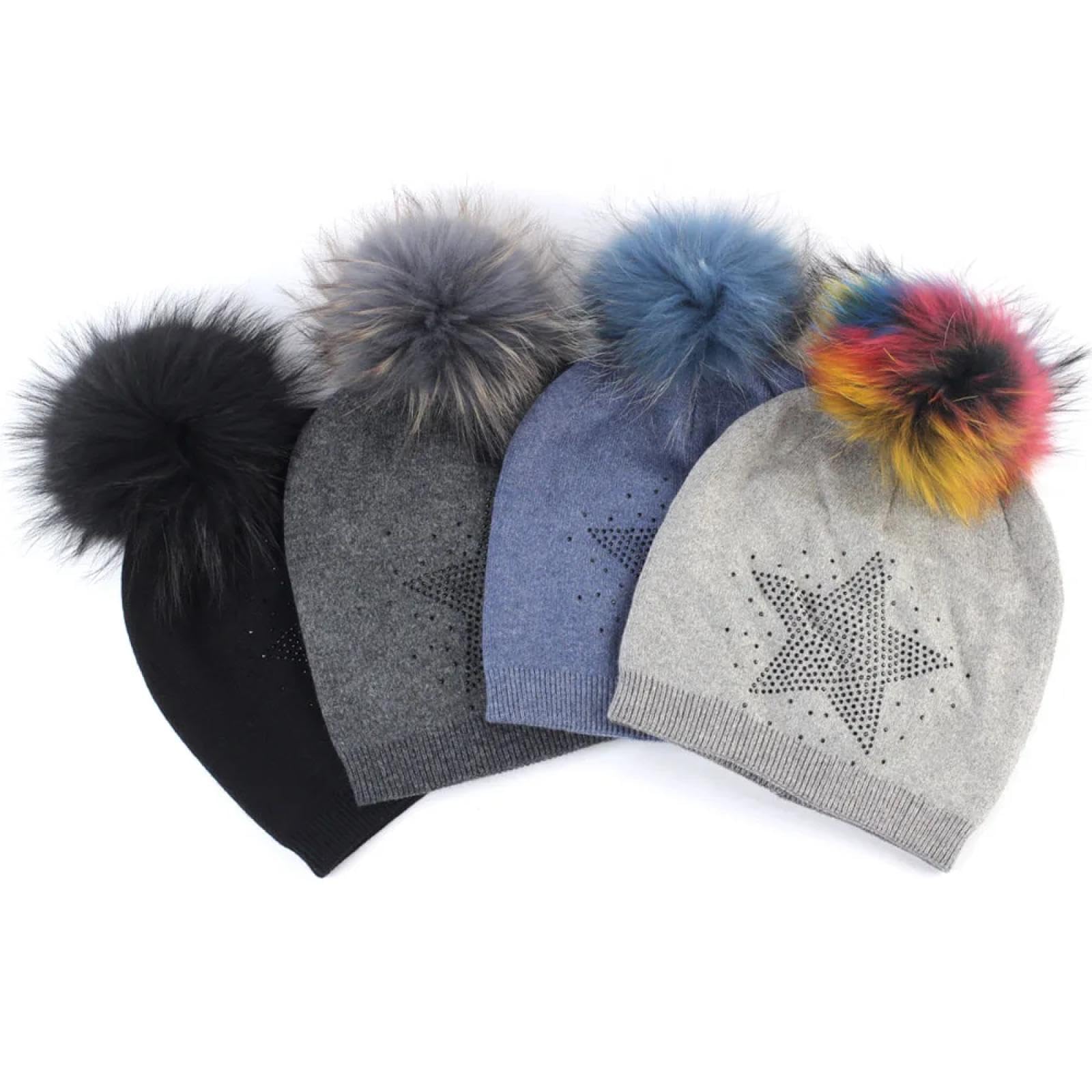 Gorros De Punto para Sombrero Tejido Beanie Gorro De Estrella Cálido De Punto para Damas con Sombreros Al Aire Libre De Invierno con Pompón