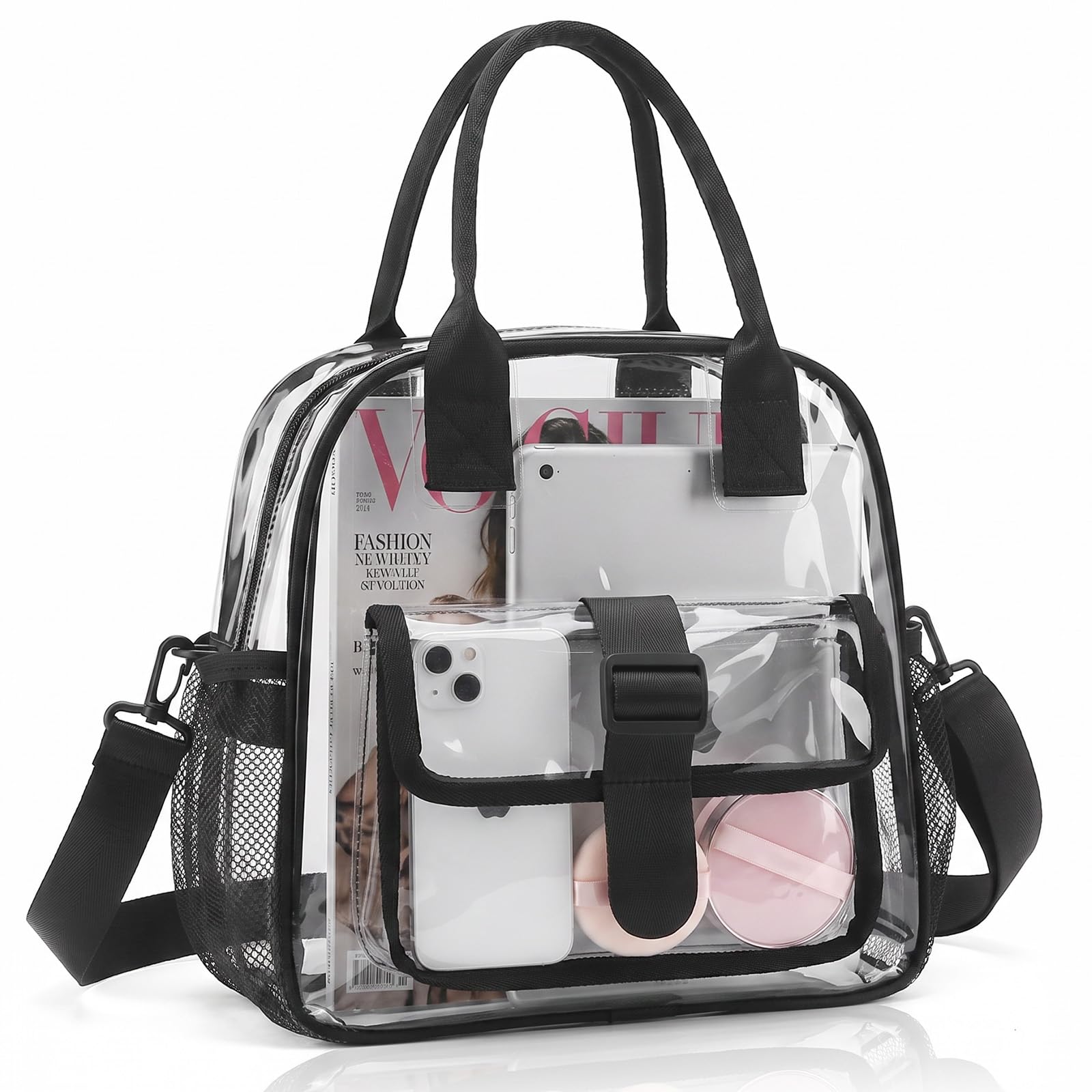 Gusmigus Clear Bag Transparent Bag Transparent Shoulder Bag Transparent Stadium Approved PVC Clear Bib Bag for Work, Sports Games, Concerts