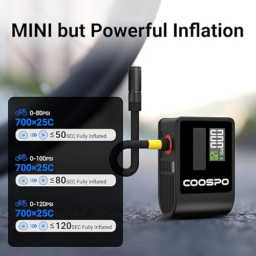 Miniatura 3 de CooSpo Mini bomba eléctrica para bicicleta, inflador de neumáticos portátil, compresor de aire portátil, máximo 120 PSI, bomba de aire de apagado